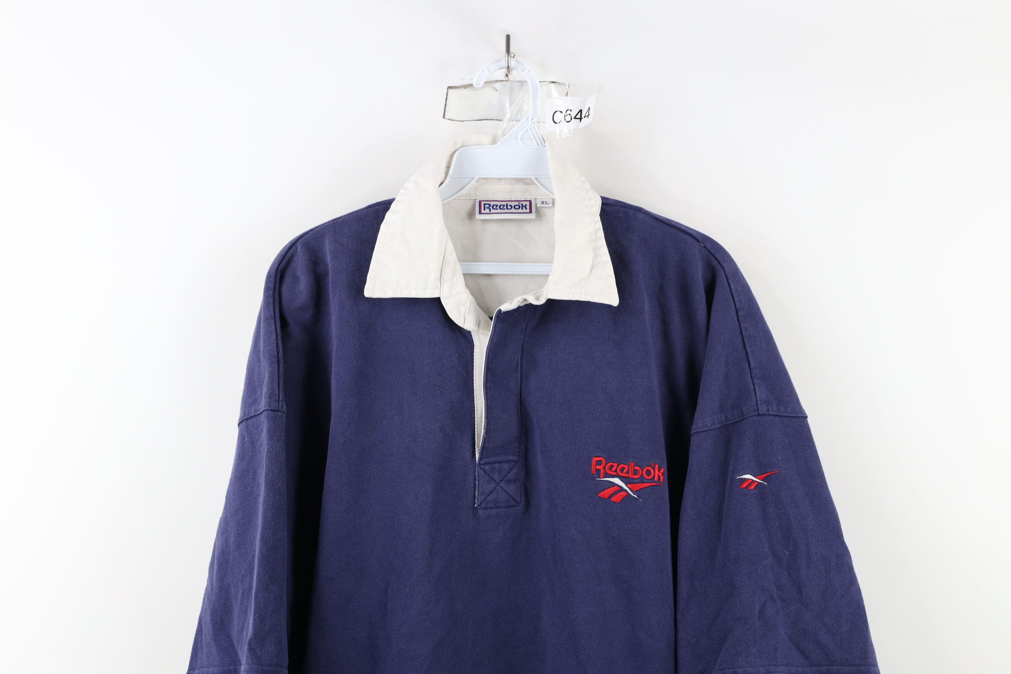 Reebok × Vintage Vintage 90s Reebok Spell Heavyweight Rugby Polo Shirt Blue Size US XL / EU 56 / 4 - 2 Thumbnail