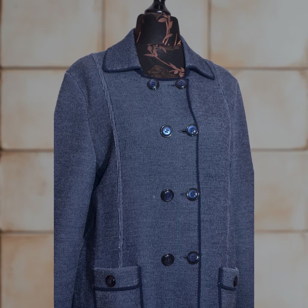 Saint James Saint James Mademoiselle Blue Wool Blend Knit Double Breasted Jacket UK18 D44 Size XXL / US 16-18 / IT 52-54 - 1 Thumbnail