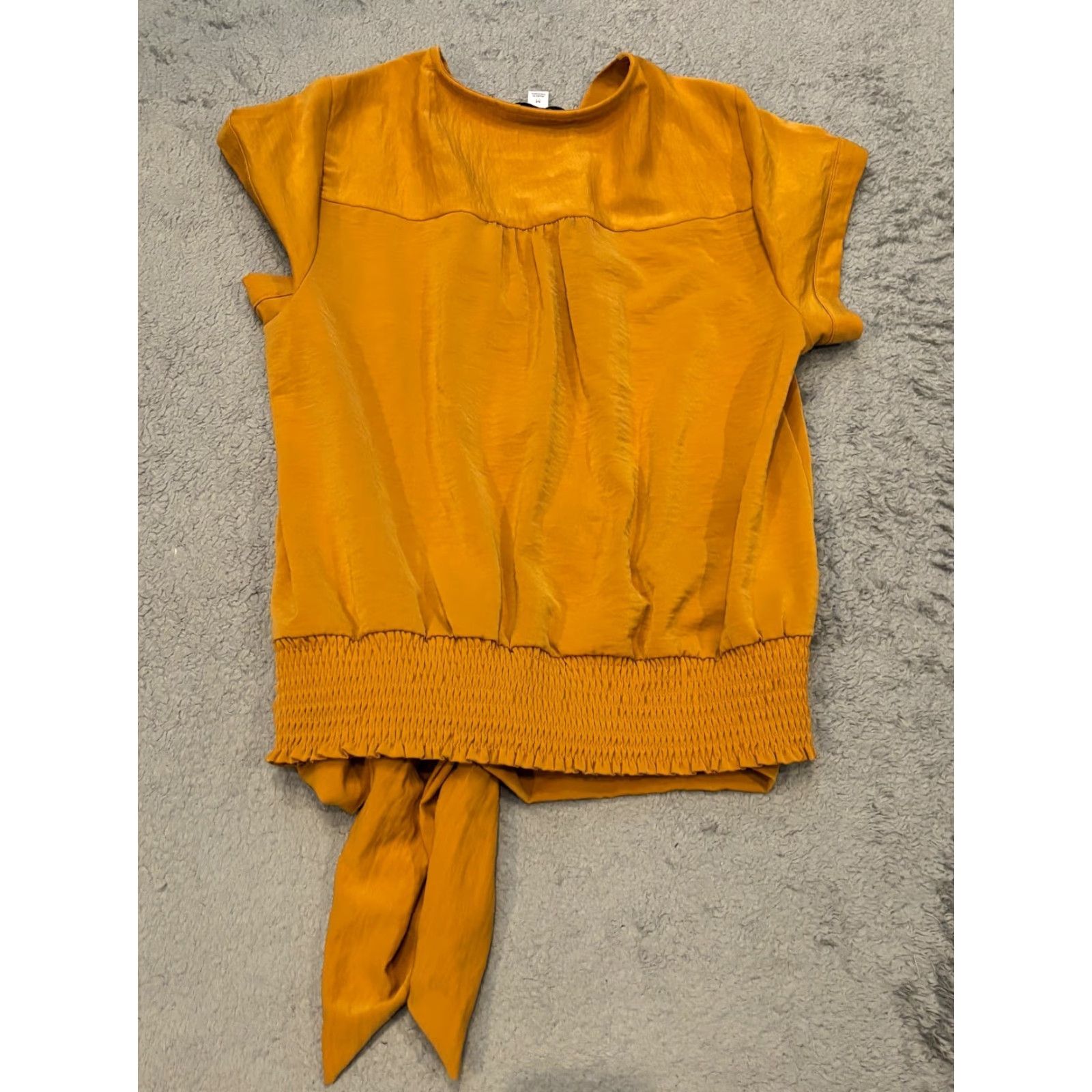 Nine West Nine West Blouse Womens Medium Mustard Yellow Faux Wrap Tie Waist V Neck Short Sleeve Classic Easy Care Regular Fit Size M / US 6-8 / IT 42-44 - 5 Thumbnail