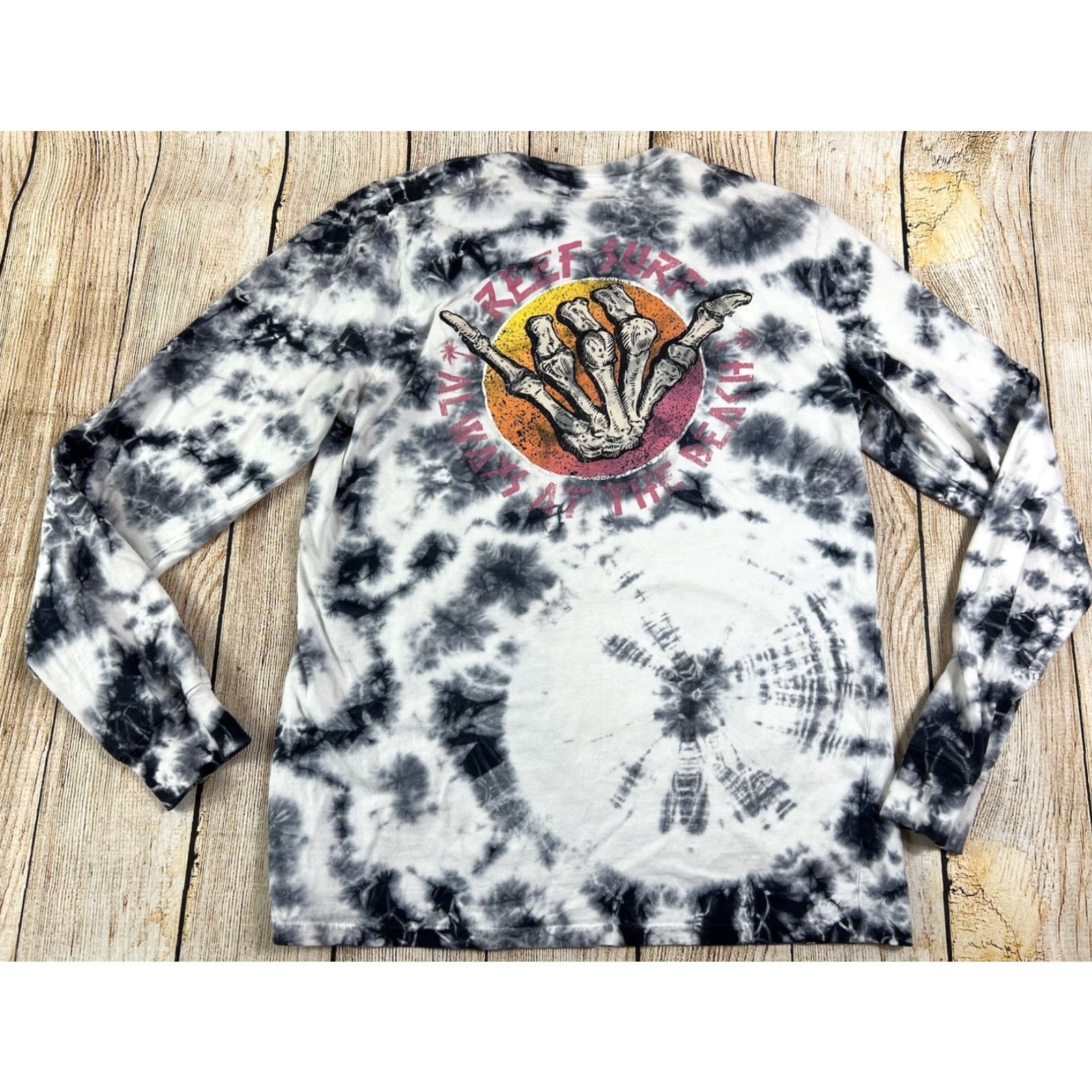 REEF Reef Surf Beach T Shirt Long Sleeve Tie Dye White White L Men Cotton Graphic Print Regular Vintage No Size US L / EU 52-54 / 3 - 2 Thumbnail