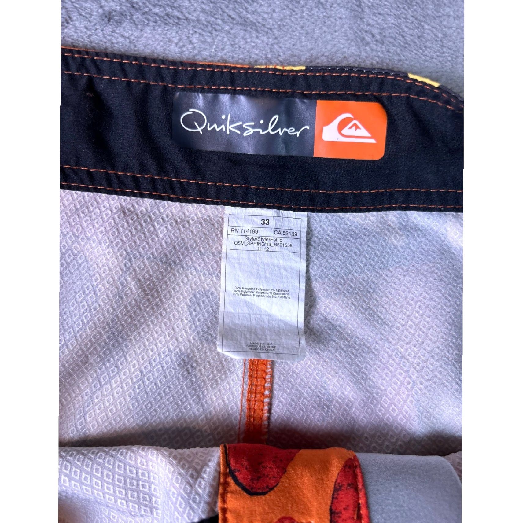 Quiksilver Quiksilver Board Shorts Mens Size 33 Orange Patchwork Print Geometric Drawstring Pocket Surfing Bottom Size US 33 - 6 Thumbnail