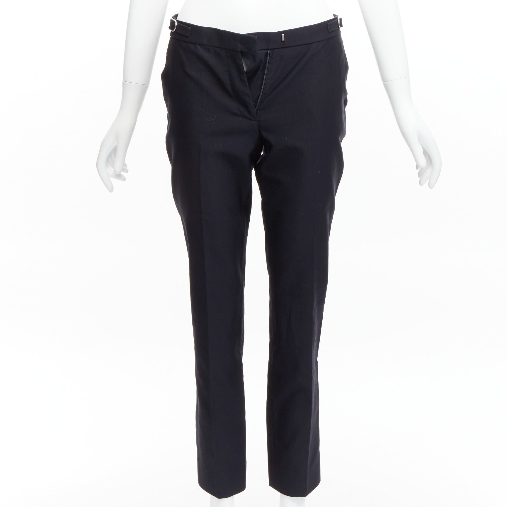 Gabriela Hearst GABRIELA HEARST black cotton silver side buckles silk lined tapered crop pants IT36 XXS Size 25" / US 0 / IT 36 - 1 Thumbnail