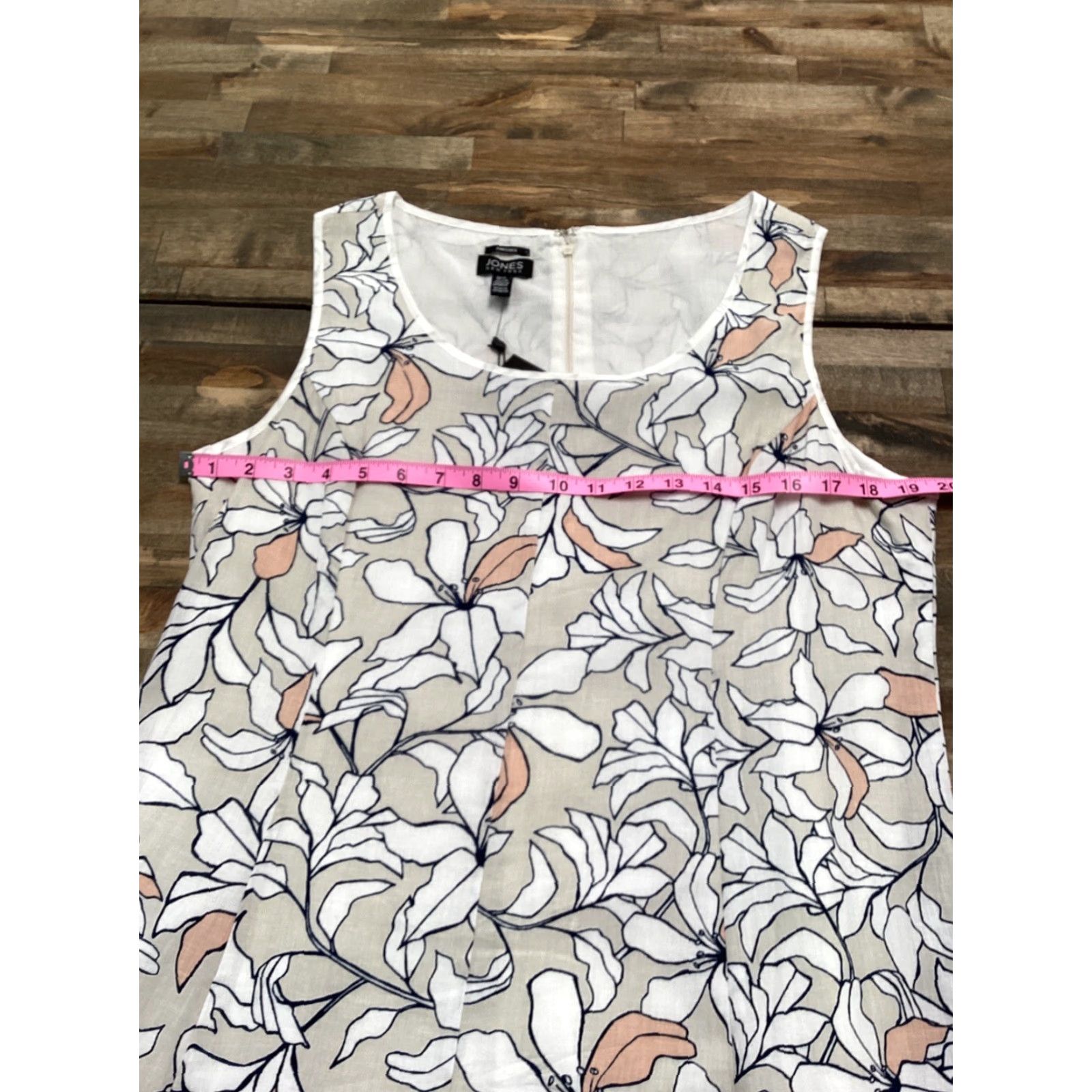 Jones New York Jones New York Linen Dress Women 12 Handkerchief Hem Sleeveless Floral Stone Combo Beige Knee Length A-Line Zip Placeholder? Size XL / US 12-14 / IT 48-50 - 5 Thumbnail