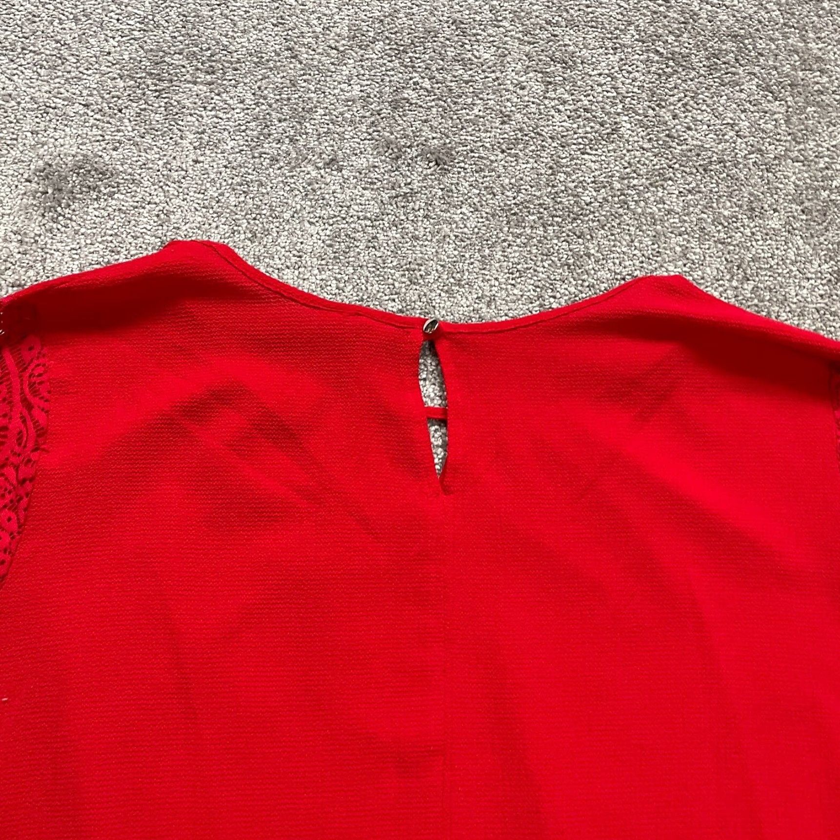 Vintage Cato Blouse Shirt Women 2XL Red Keyhole Neck Bell Sleeve Lace Stretch Casual Top Size XXL / US 16-18 / IT 52-54 - 4 Thumbnail