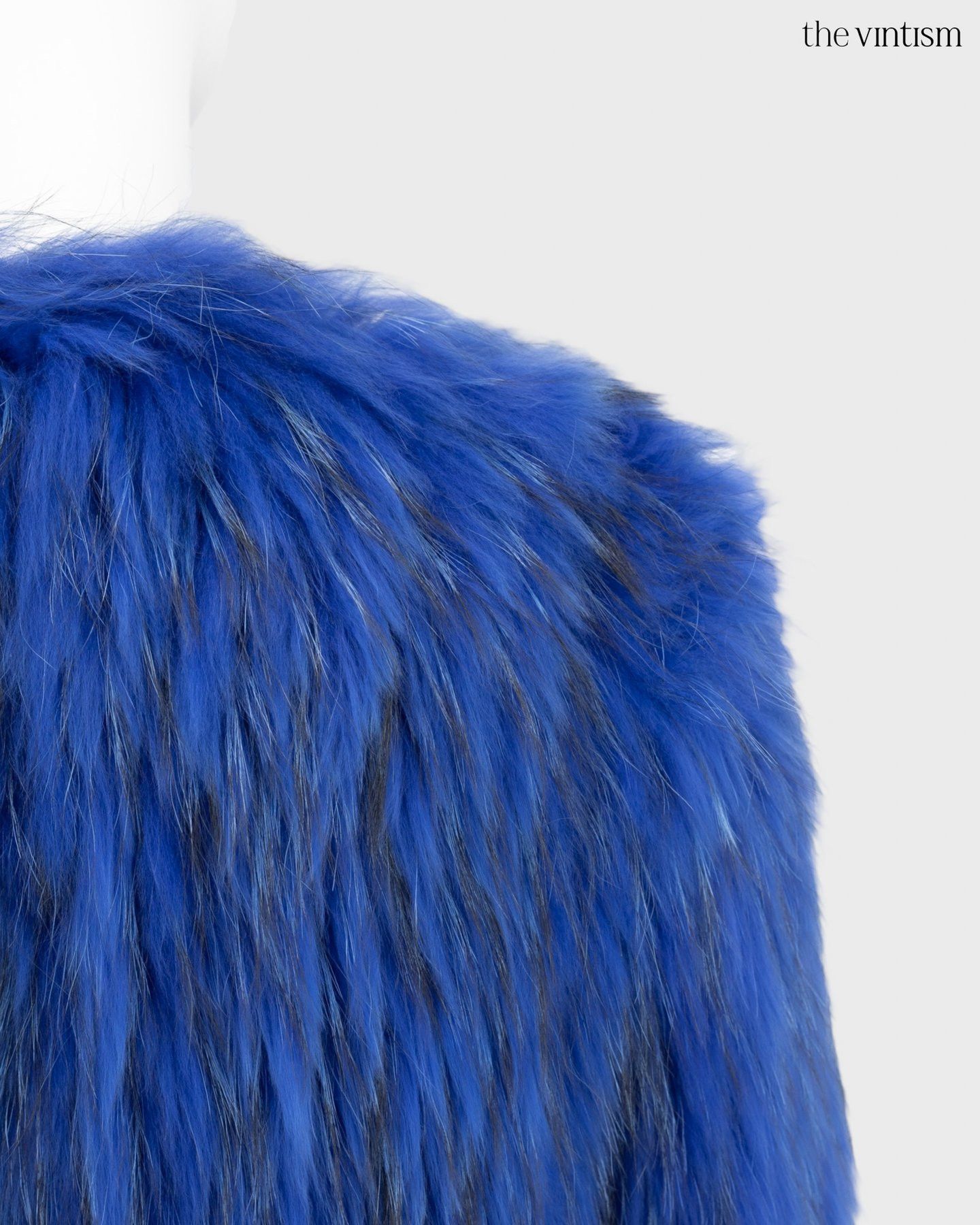 Saks Potts Saks Potts Electric Blue Real Raccoon Fur Cropped Jacket S/M Size S / US 4 / IT 40 - 8 Thumbnail