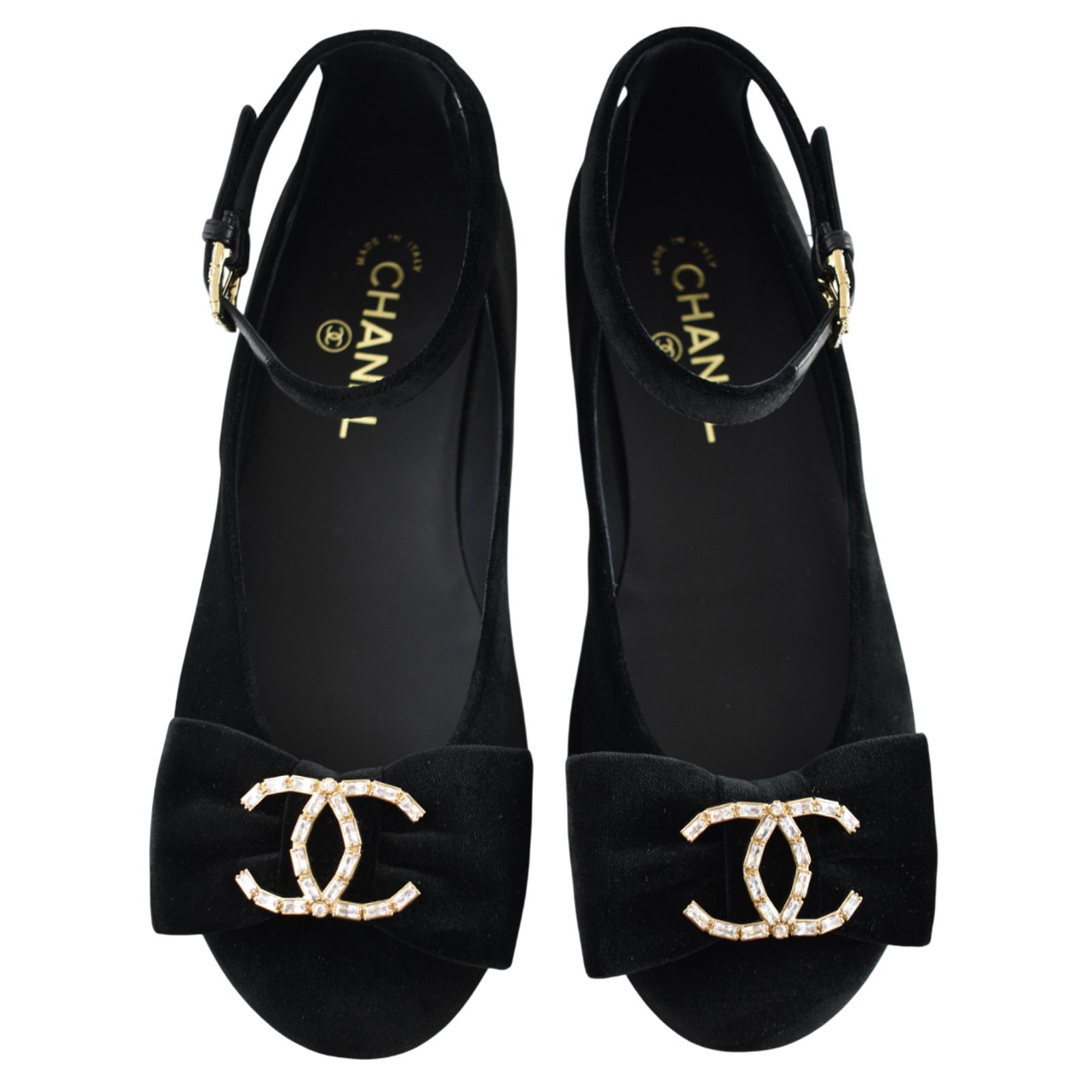 Chanel Chanel 24K Velvet Crystal CC Bow Ankle Strap Ballet Flat 38 Size US 7 / IT 37 - 4 Thumbnail
