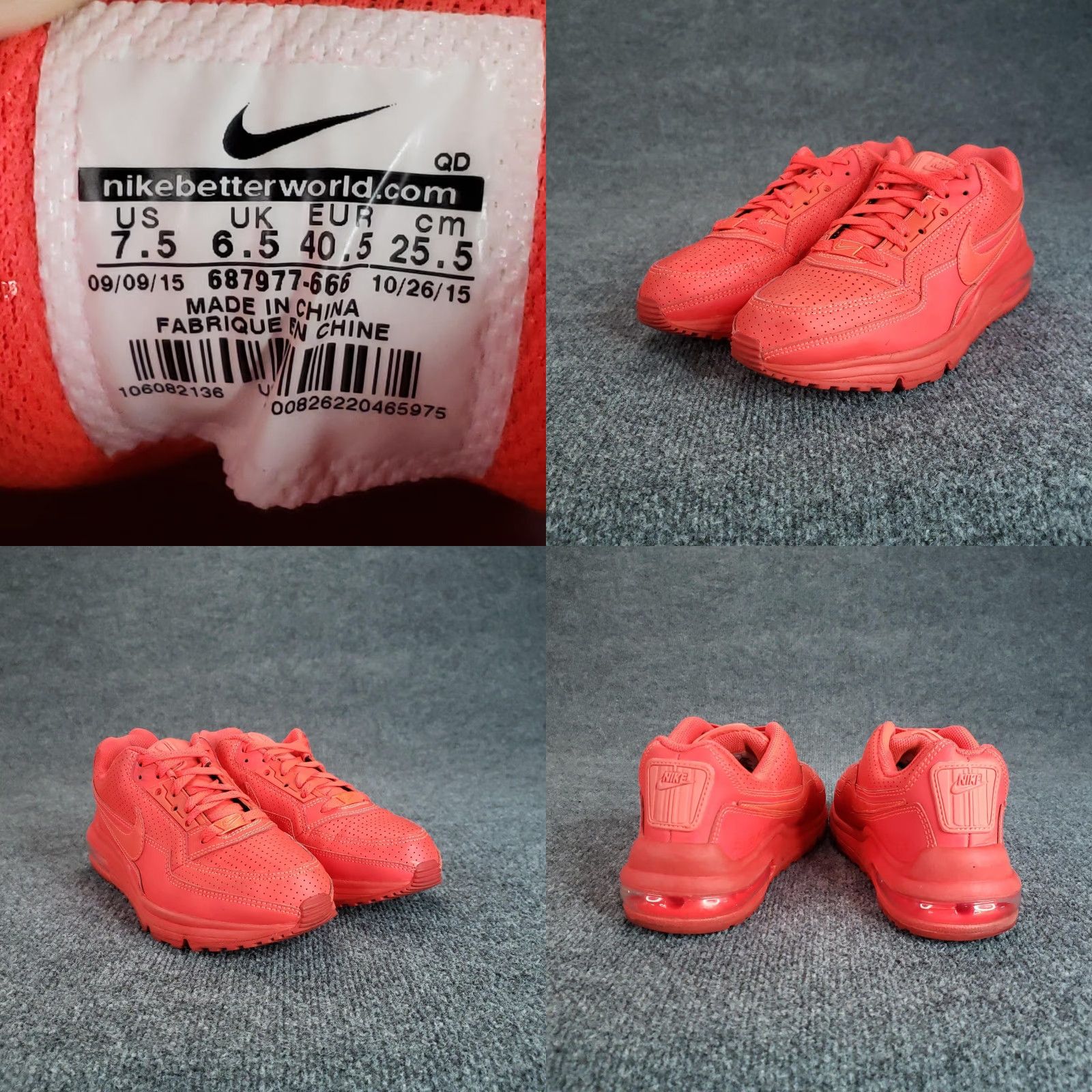Nike Nike Air Max 1 Shoes Mens 7.5 Red Low Top Running Sneakers 687977-666 — Nike Air Max 1 Shoes Mens Red Leather Low Top 7.5 US 2015 Size US M / EU 48-50 / 2 - 9 Thumbnail