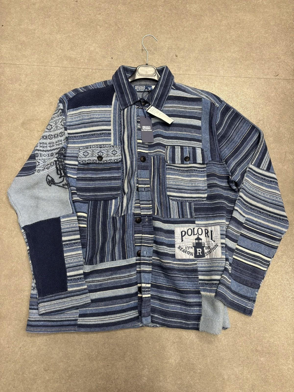 Polo Ralph Lauren Blue Patchwork Workwear Cardigan Ralph Lauren XXL Size US XXL / EU 58 / 5 - 1 Thumbnail