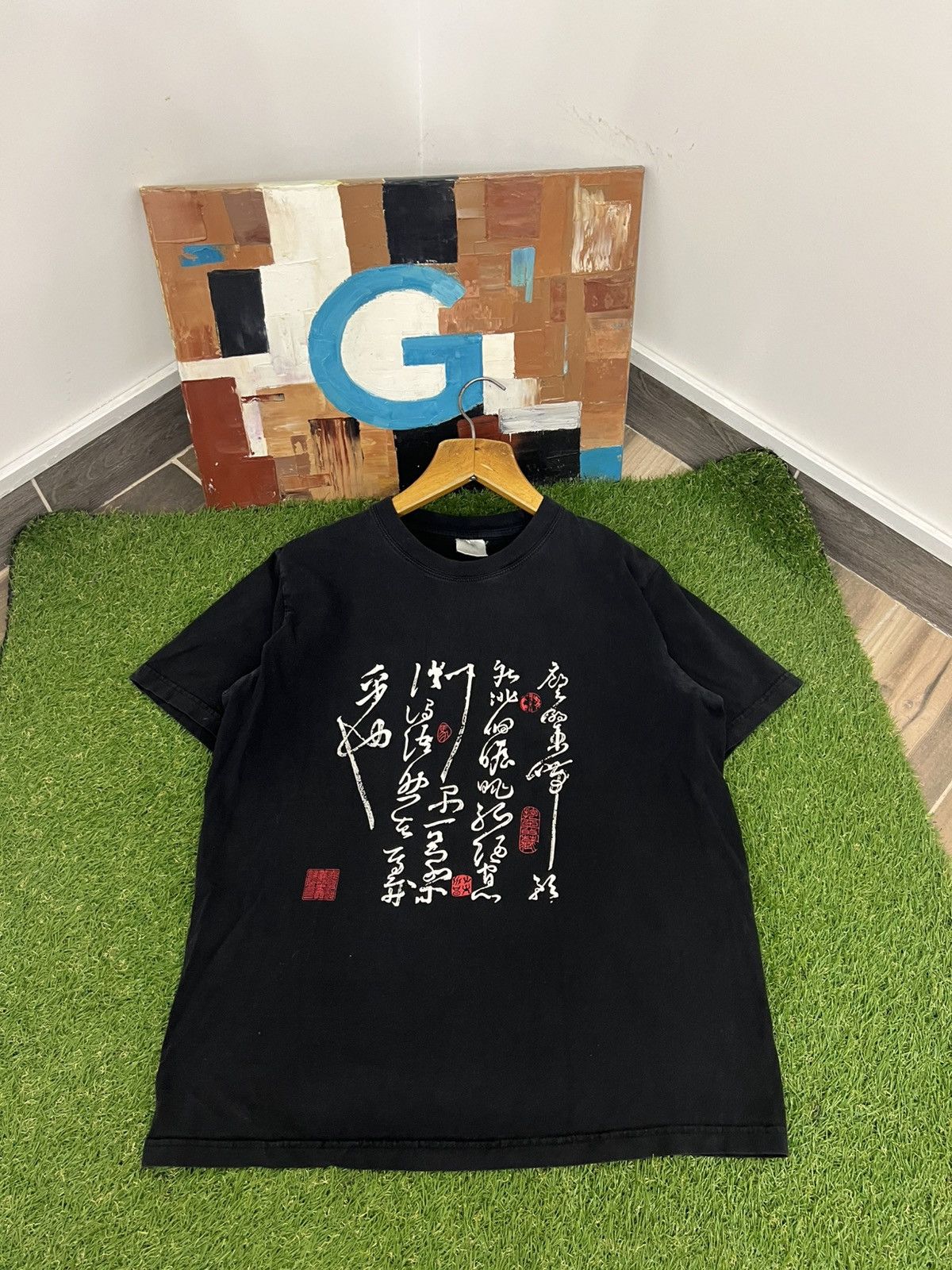 Japanese Brand × Vintage Vintage 1990’s Japanese Art Abstract Hieroglyphs T Shirt Size US L / EU 52-54 / 3 - 1 Thumbnail