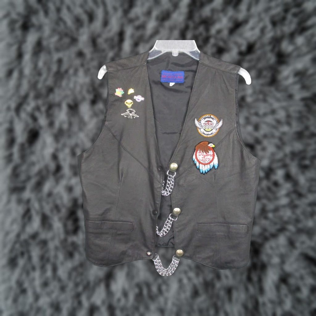 Vintage VINTAGE Montana Leather Vest Mens XL Black Biker Daytona Harley Eagle 2000s Size US XL / EU 56 / 4 - 1 Thumbnail