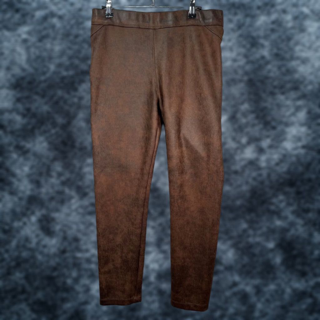 Vintage Max Studio Womens Leggings Size L Faux Leather Brown Elastic Waist Ankle Stretch Fall Winter Womens Size 36" / US 14 / IT 50 - 1 Thumbnail