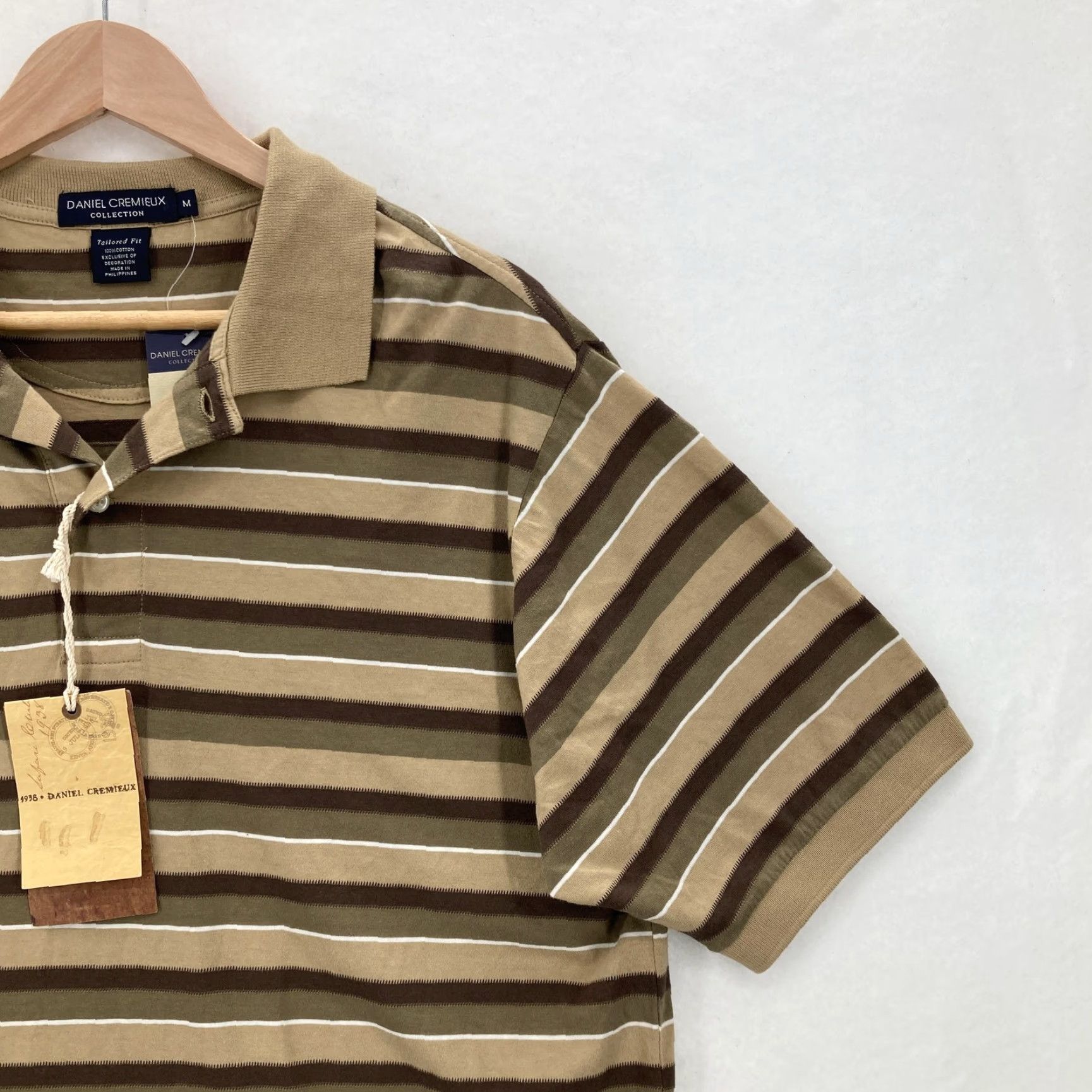 Cremieux Daniel Cremieux Polo Shirt Mens M Khaki Brown Stripe Tailored Fit Cotton Size US M / EU 48-50 / 2 - 2 Thumbnail