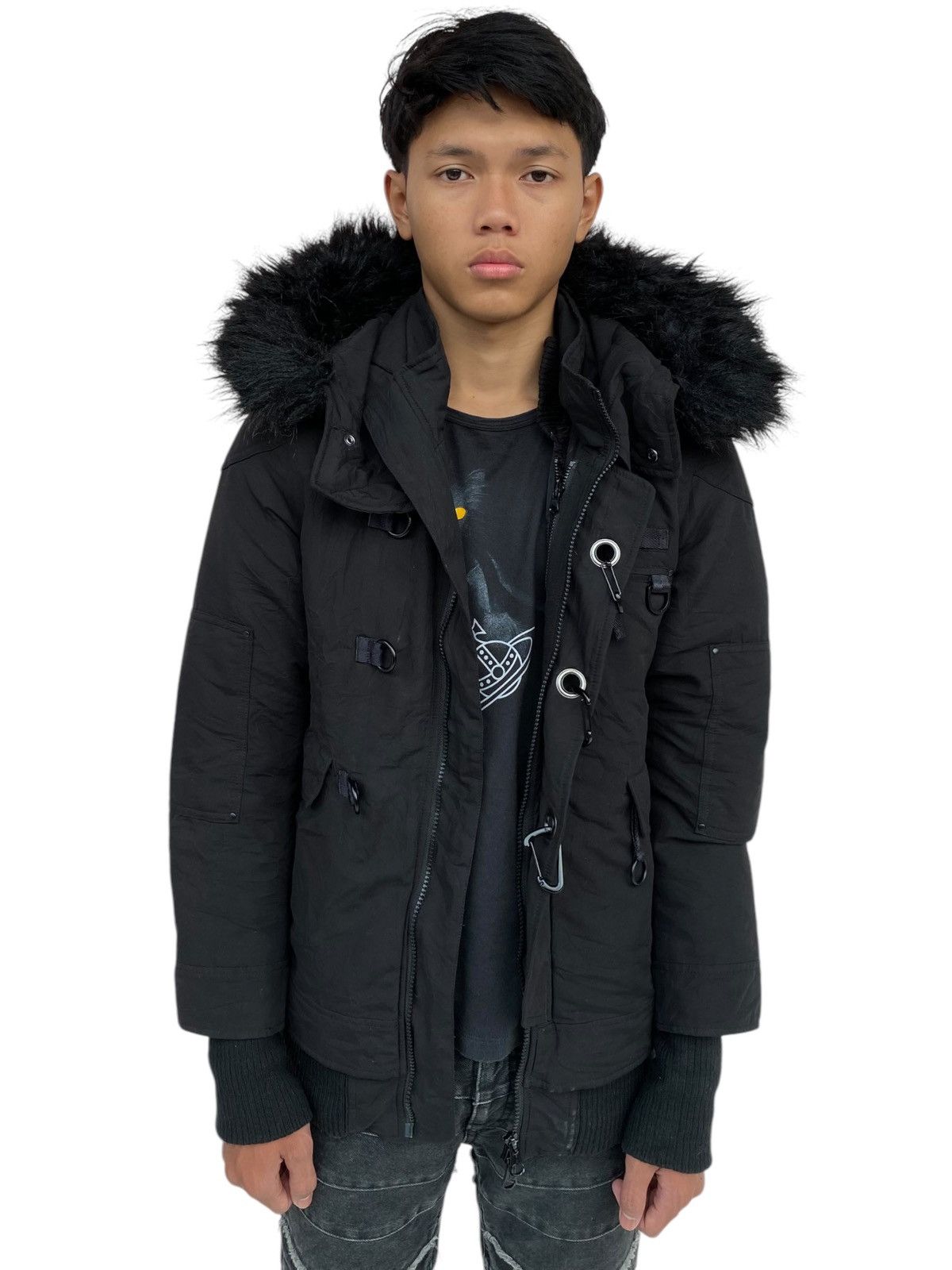 2000s SLY - Fur Hoodie N3B Military Jacket