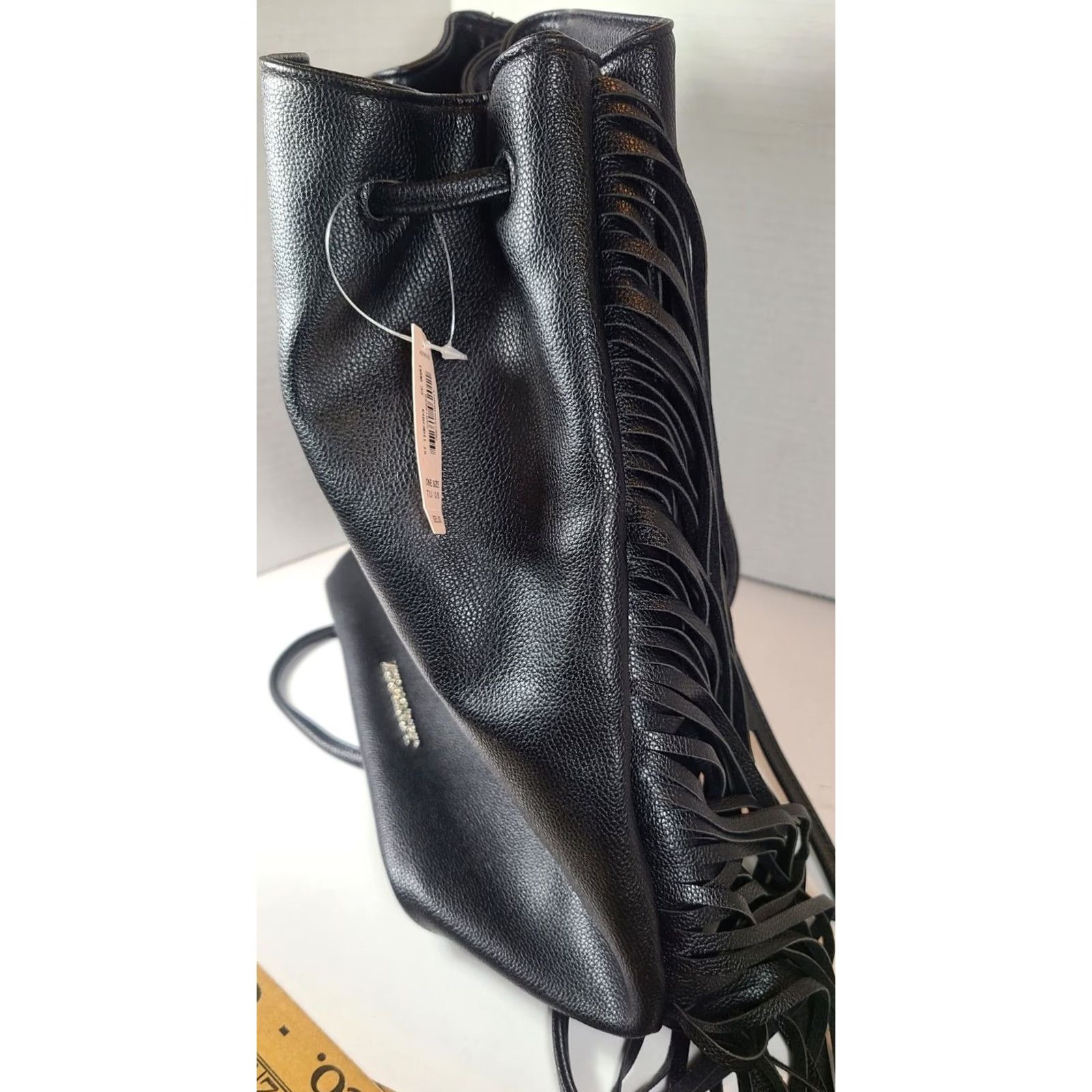 Victoria's Secret Victoria's Secret Fashion Show Backpack Black Faux Leather Fringe Drawstring Bag Women Medium Nwt Rsvp 5 Size ONE SIZE - 3 Thumbnail