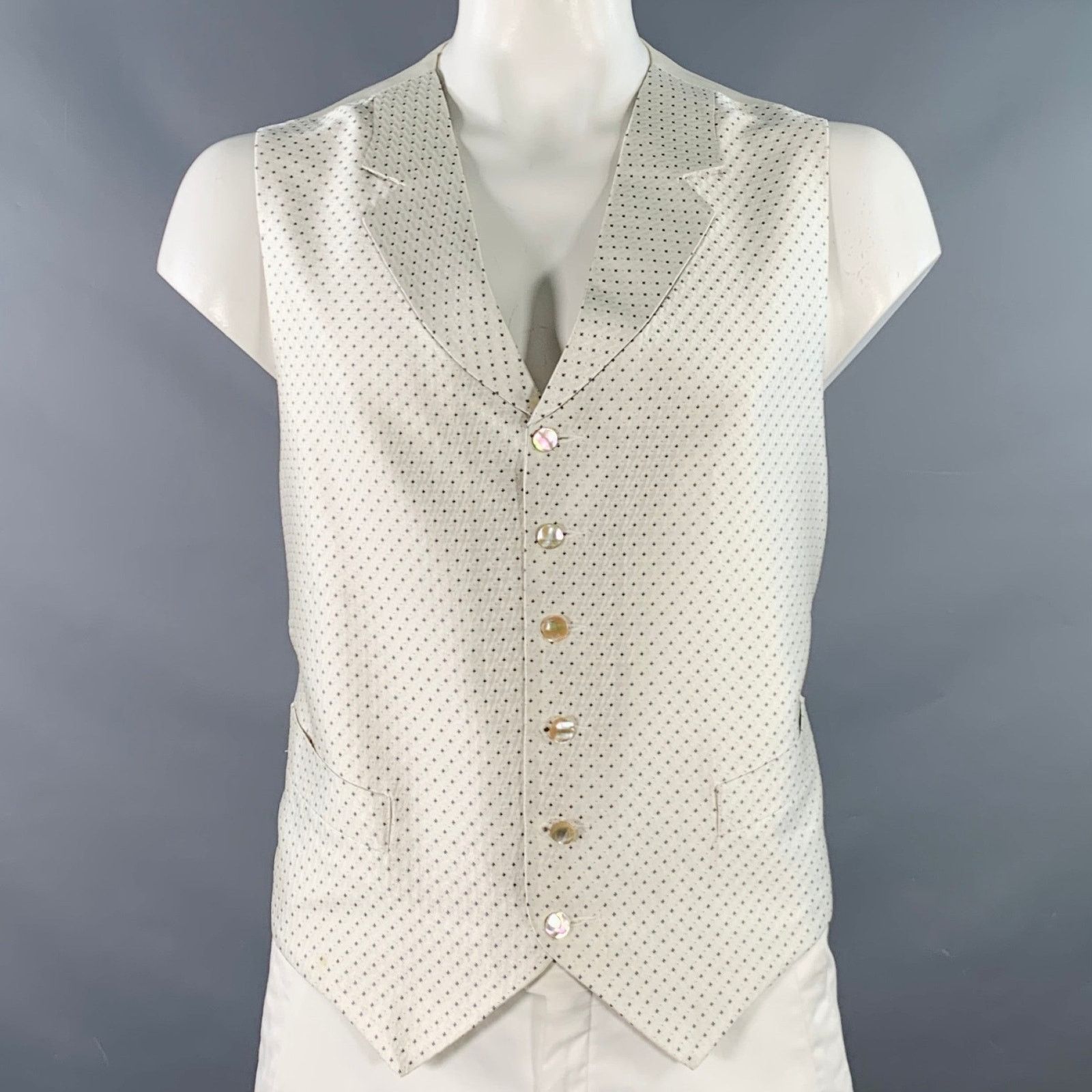 Other FAVOURBROOK 46 Beige Navy Dots Silk Classic Notch Lapel Vest Size US L / EU 52-54 / 3 - 1 Thumbnail