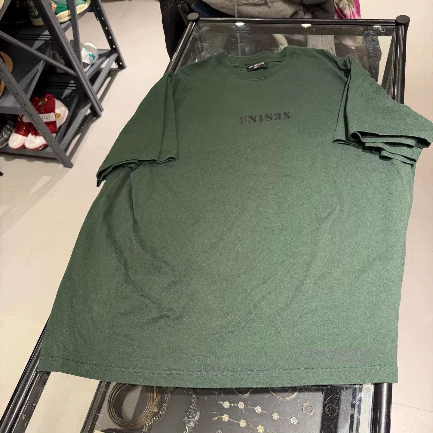 Balenciaga Two-Piece Spliced Green Unisex Short T.