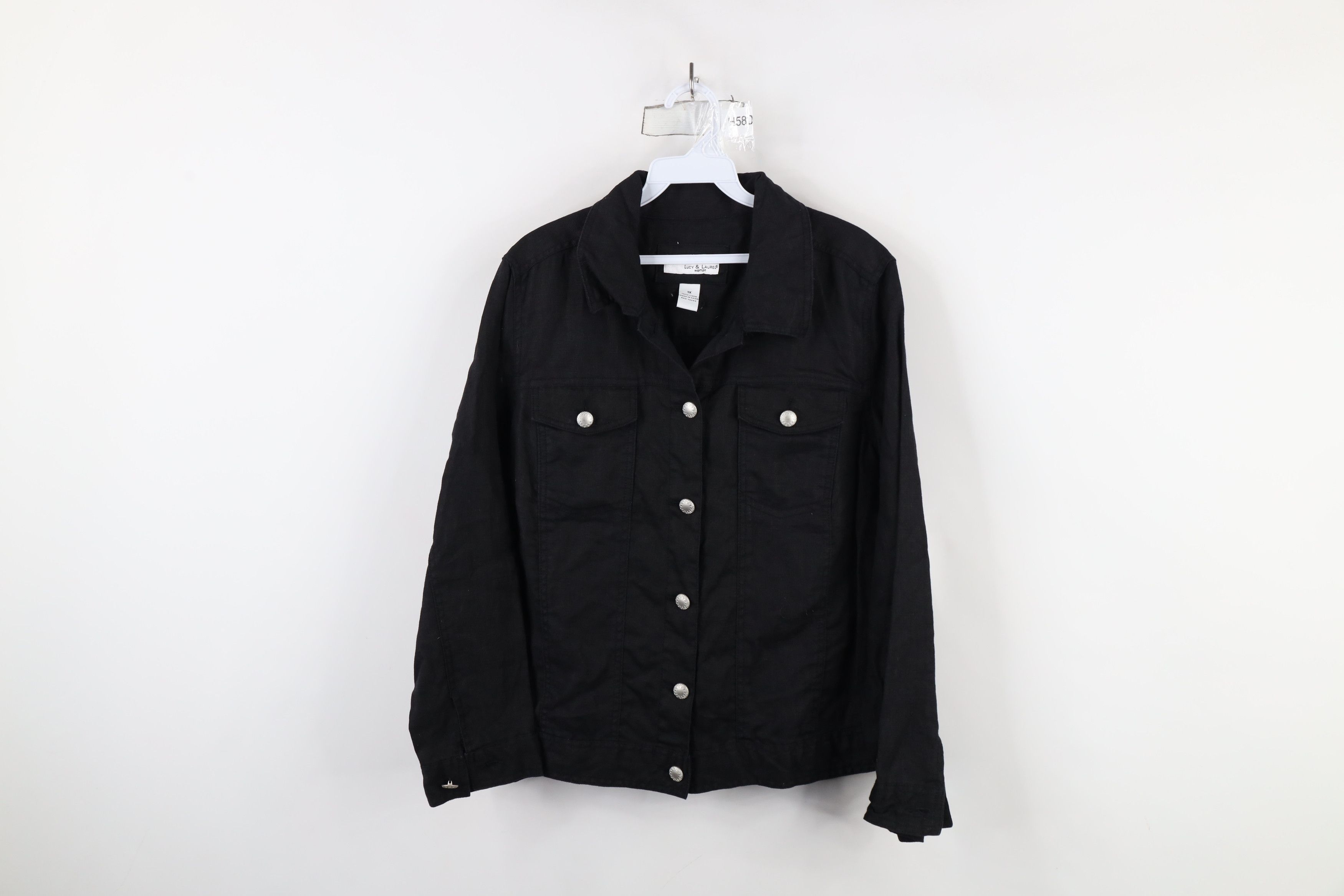 Vintage Lucy & Laurel Linen Full Button Trucker Jacket Black Size XL / US 12-14 / IT 48-50 - 1 Thumbnail