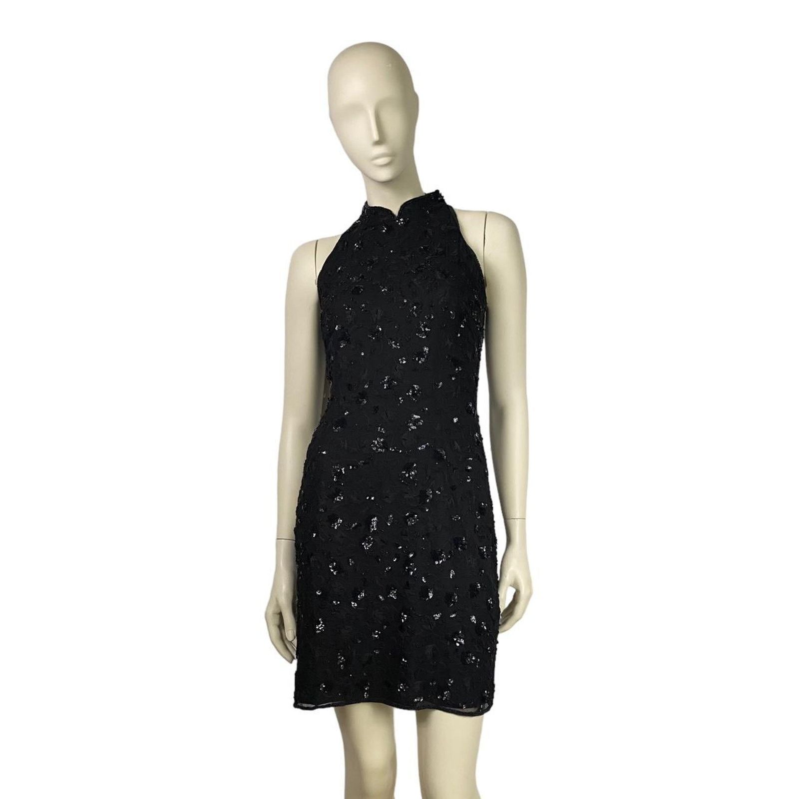 Other Black Floral Embroidered Beaded Silk Mini Halter Dress Size M / US 6-8 / IT 42-44 - 1 Thumbnail