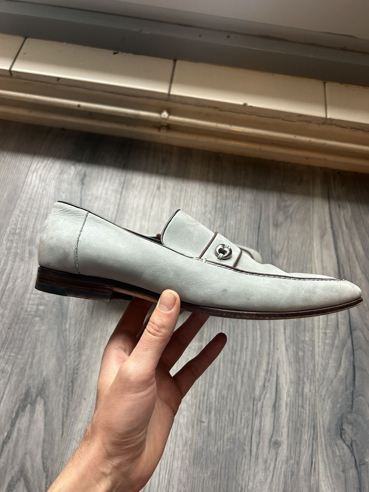 Gucci Gucci Light Blue Suede Loafers with Metal Accent - Size 43E Size US 10 / EU 43 - 9 Thumbnail