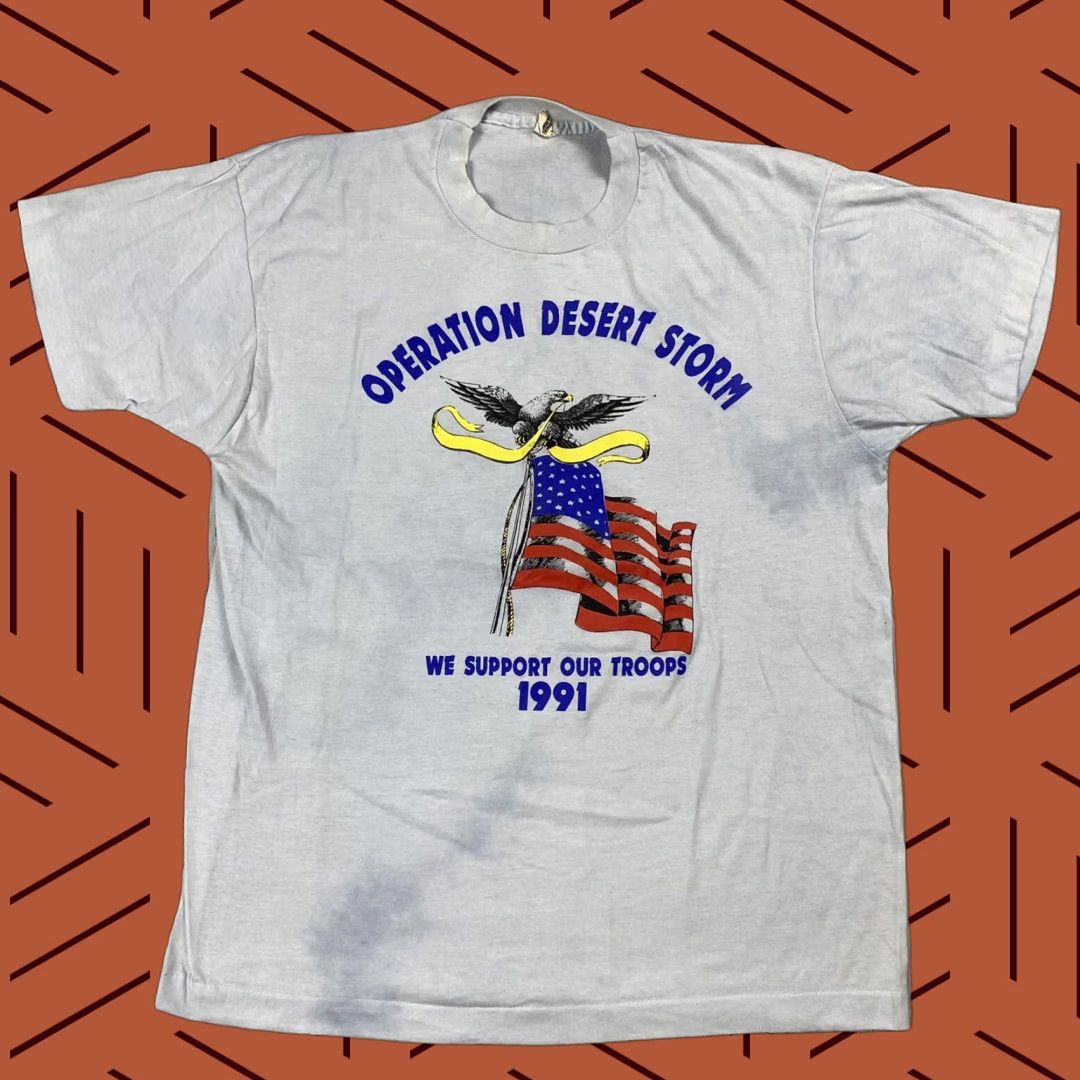 Vintage VTG 1991 Desert Storm T-Shirt Gray Short Sleeve Crew Neck LOGO Vintage Screen Stars USA XL Men's Size US XL / EU 56 / 4 - 1 Thumbnail