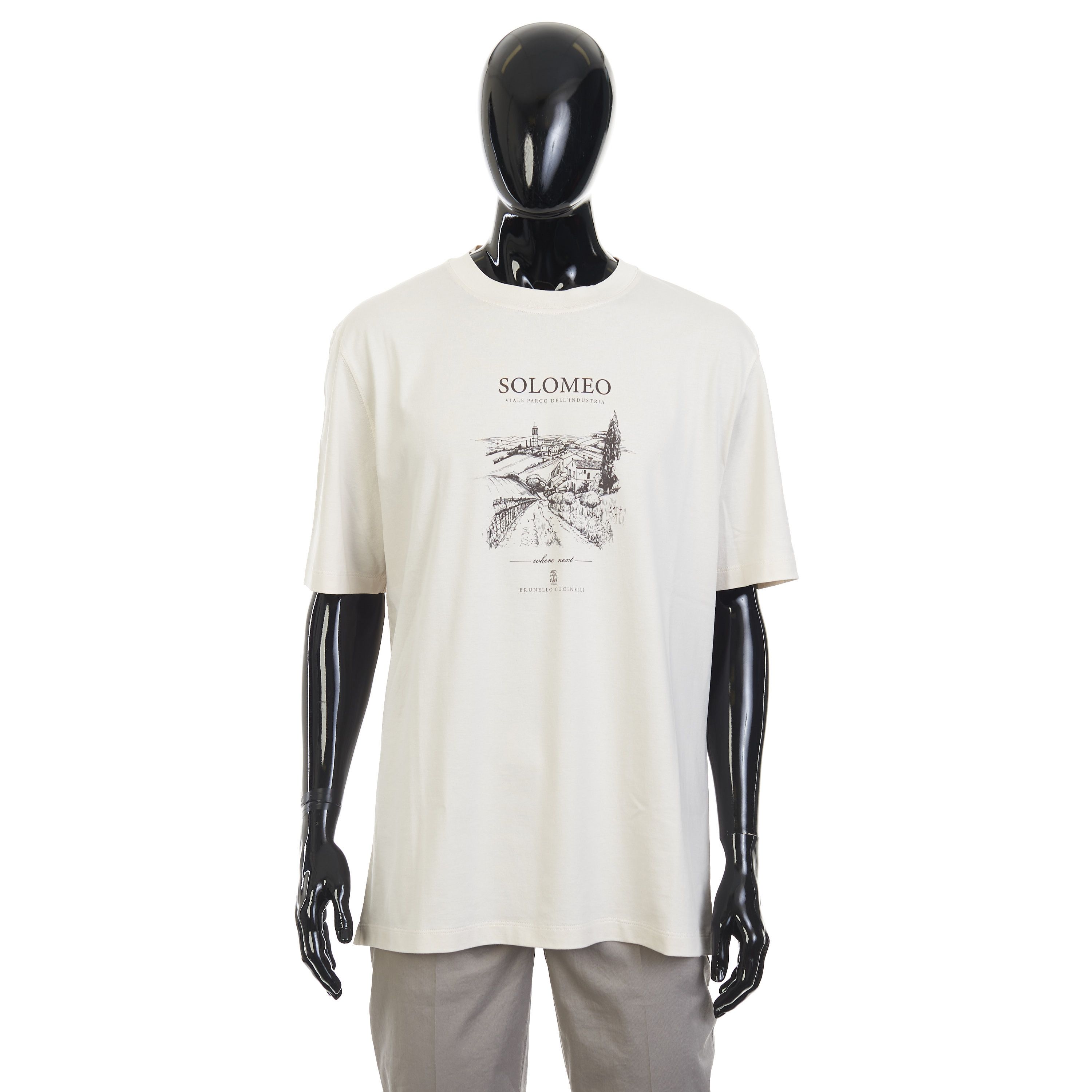 Brunello Cucinelli Beige Cotton Jersey Crew-neck Tshirt With Print Size 3XL Size US XXL / EU 58 / 5 - 1 Thumbnail