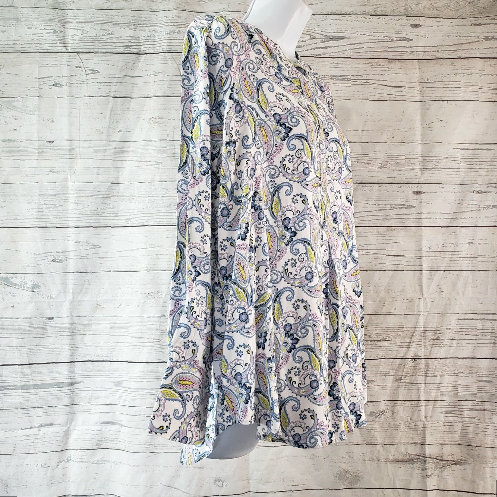 Ann Taylor Ann Taylor LOFT Womens Pullover Top Blouse PM Petite Pink Blue Paisley Rayon Shirt Womens Pullover 27" 21" 22" 90s/ - Size M / US 6-8 / IT 42-44 - 3 Thumbnail