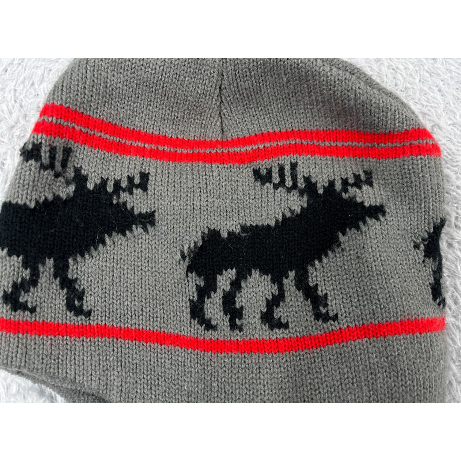 Vintage Moose Beanie Toque Adult One Size Gray Knit Lined Ear Flaps Acrylic Polyester Size ONE SIZE - 5 Thumbnail