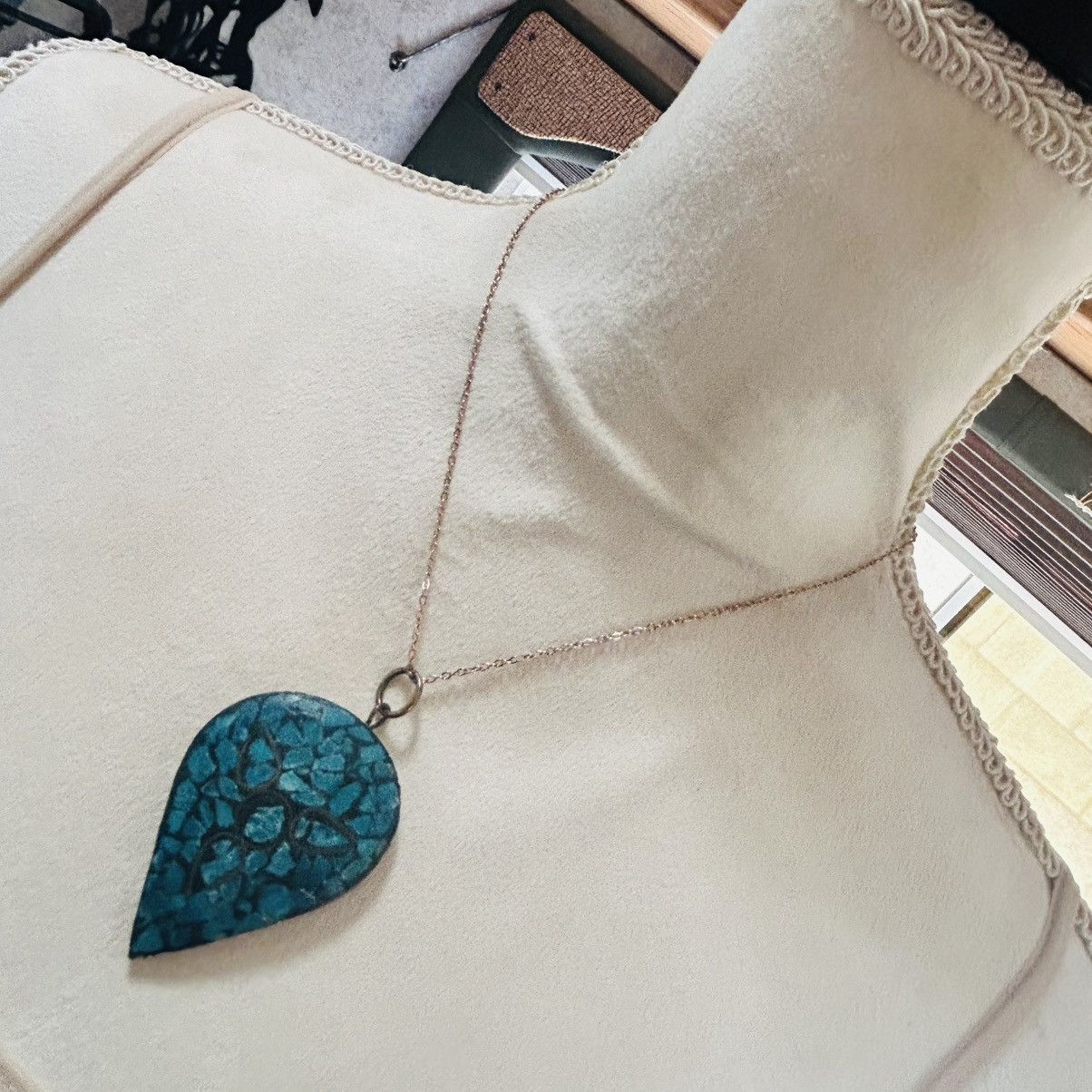 Vintage Handcrafted hammered genuine turquoise pendant necklace Size ONE SIZE - 1 Thumbnail