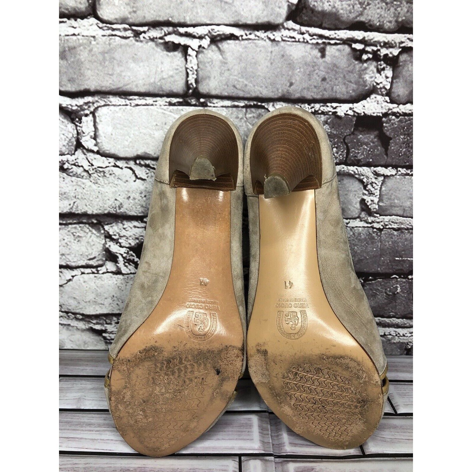 Other Edas Beige Suede Leather Patent Lining Peep Toe Dress Heels Size US 10 / IT 40 - 8 Thumbnail
