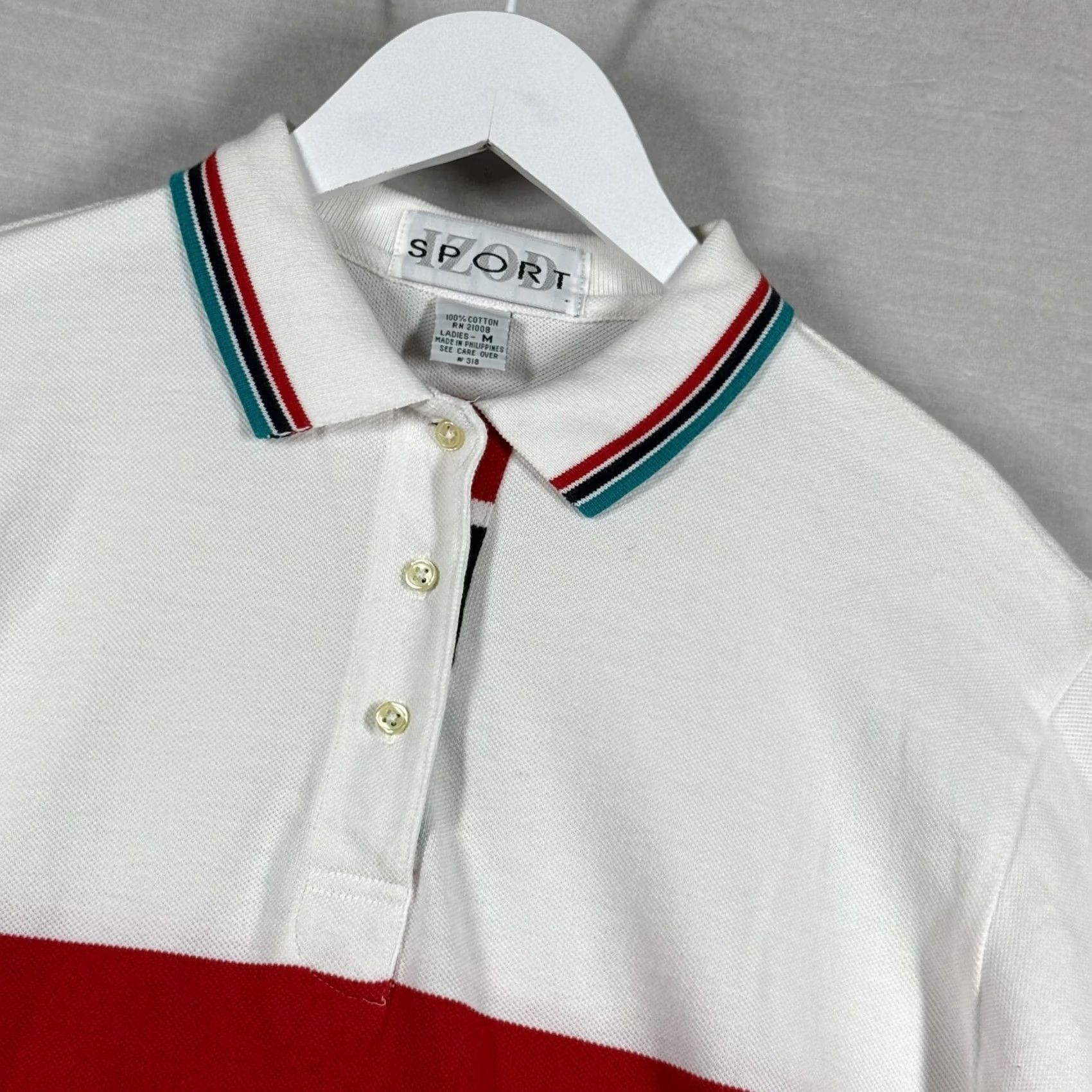 Izod IZOD Polo Shirt Women M White Red Blue Stripe Country Club Yacht Classic Size M / US 6-8 / IT 42-44 - 2 Thumbnail