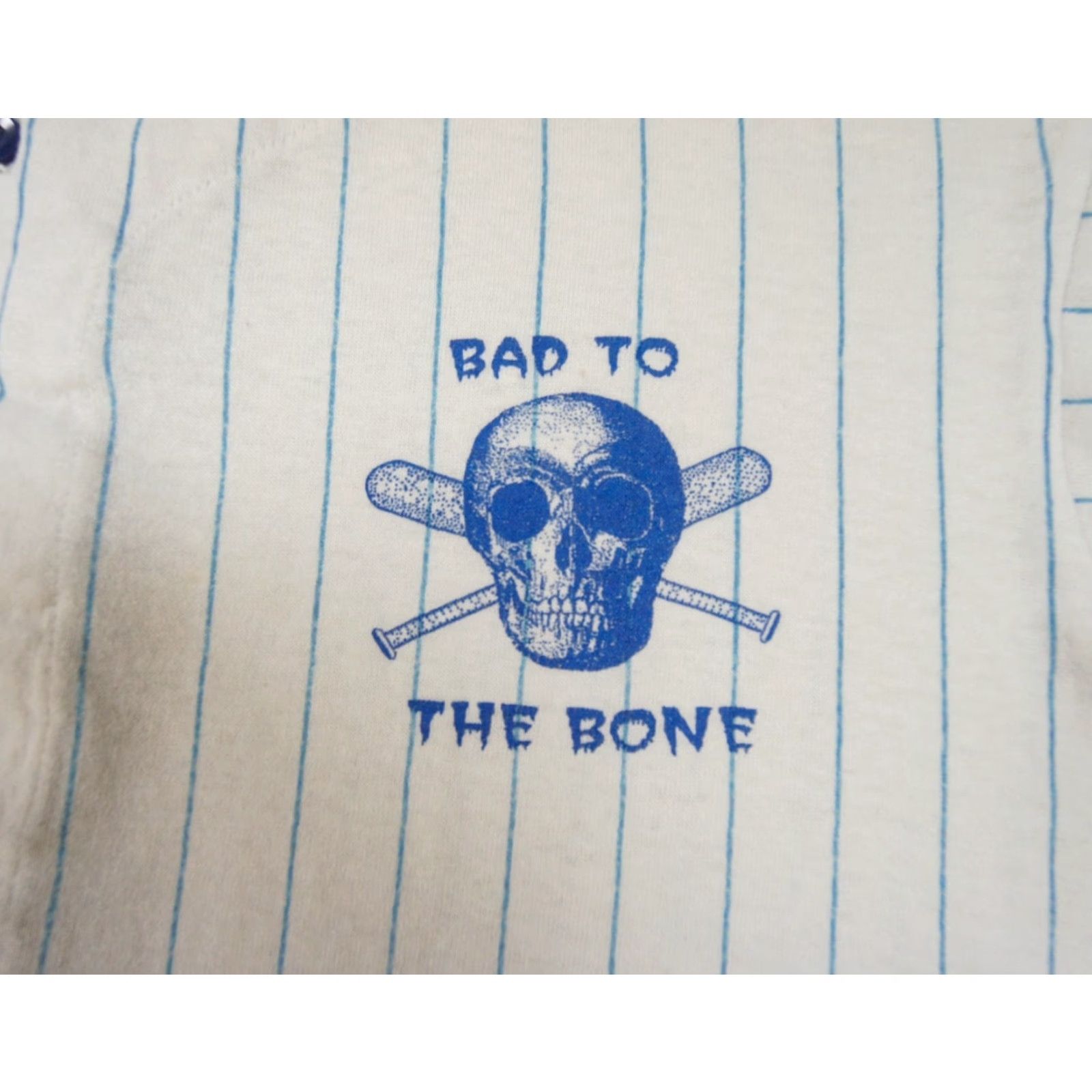 Bones VINTAGE Bad to the Bone Blue Striped Shirt Adult Large 90s Skull Mens Size US L / EU 52-54 / 3 - 3 Thumbnail