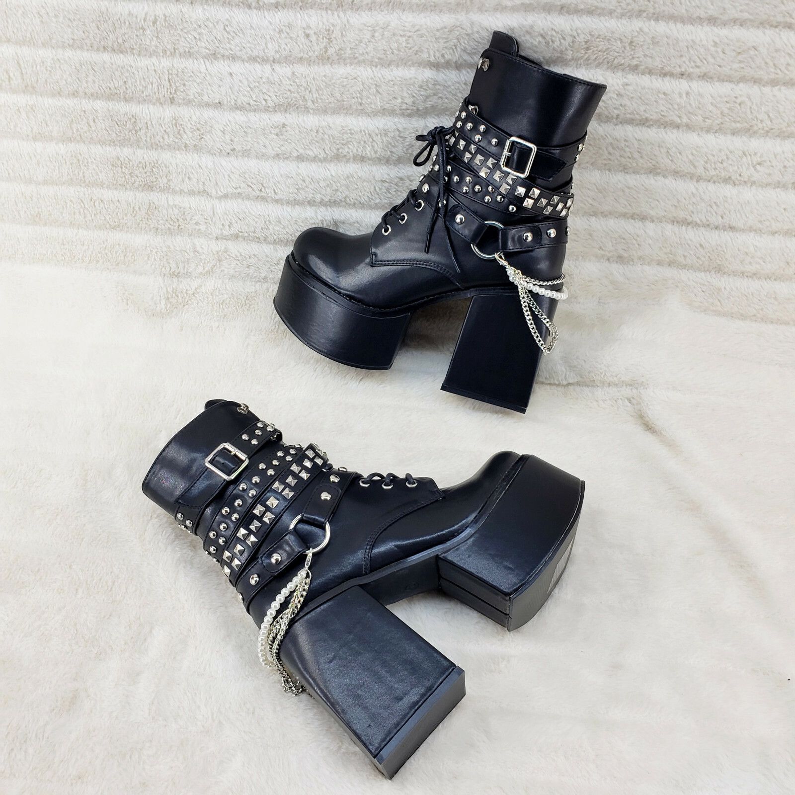 Ocho Black Ice Multipile Strap Platform Chunky Block Heel An
