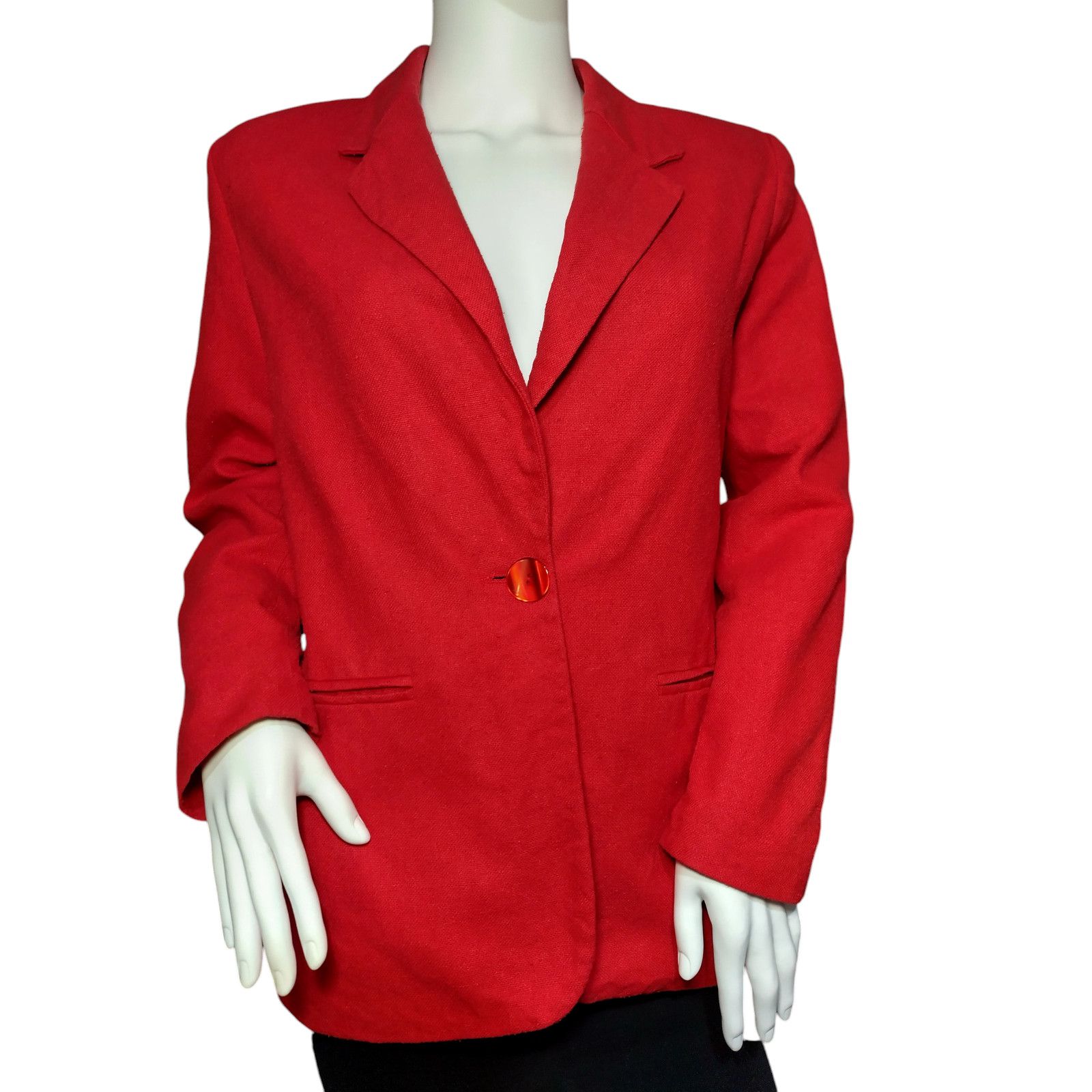 Bloomingdale's Bloomingdales Linen Blazer Jacket Shoulder Pads Red Size PM Size M / US 6-8 / IT 42-44 - 1 Thumbnail