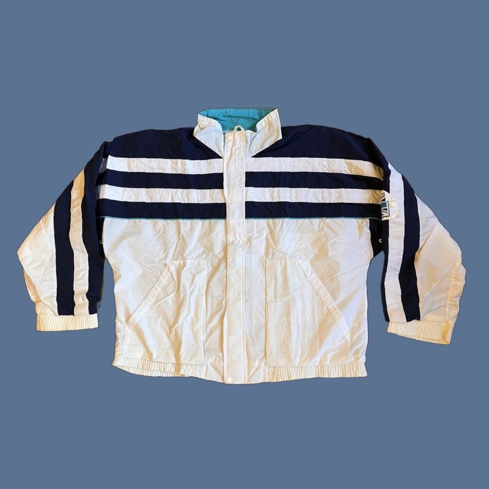 Reebok VINTAGE Reebok Tennis Courts In Session Jacket Men’s XXL White Blue Stripe 90s Size US XXL / EU 58 / 5 - 1 Thumbnail