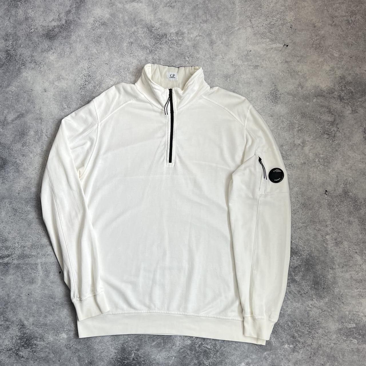 image of C P Company Cp Company White 1/4 Zip Jumper, Men's (Size 2XL)