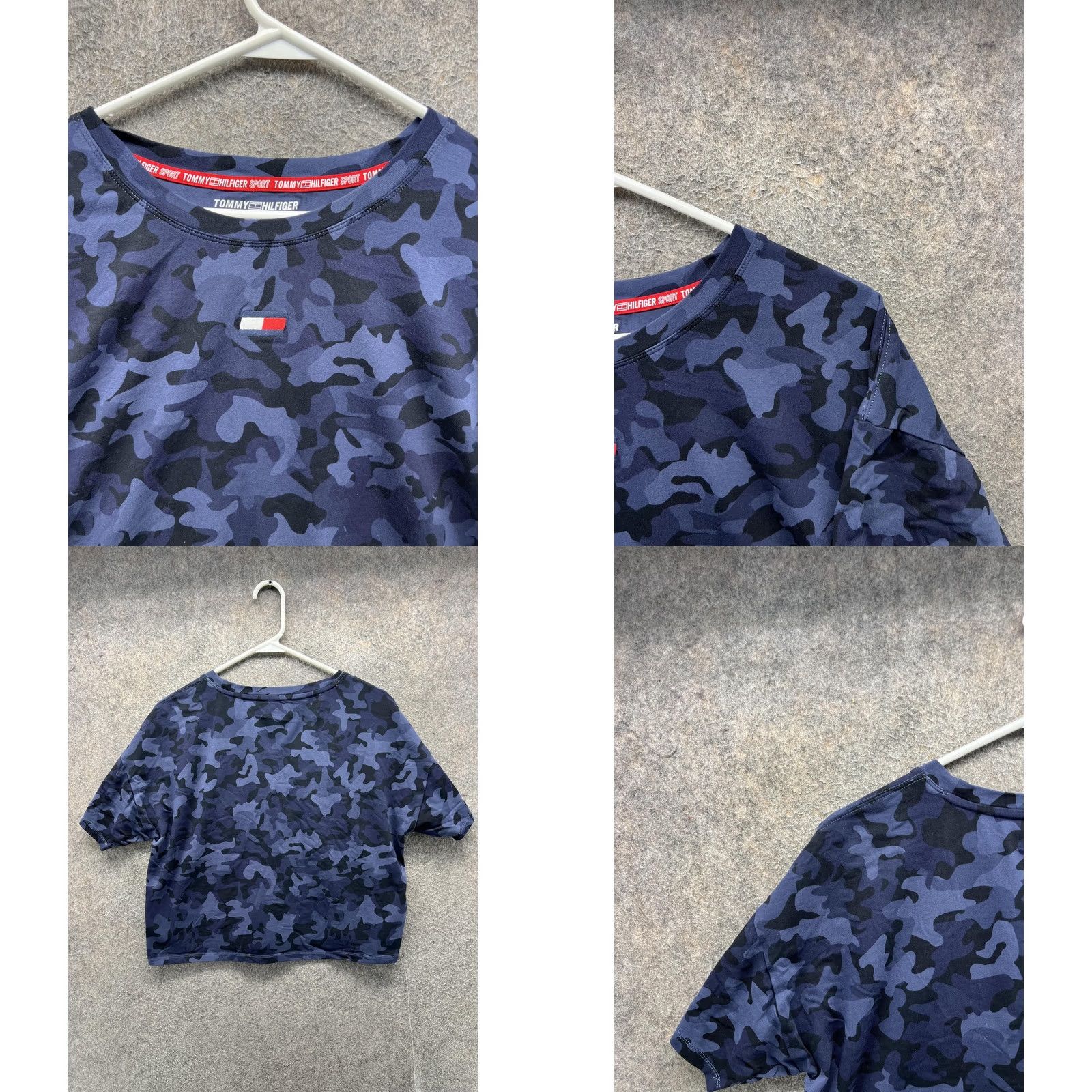 Tommy Hilfiger Tommy Hilfiger Sport Shirt Womens Large Blue Camo Logo Crew Neck Cropped Top Size L / US 10 / IT 46 - 8 Thumbnail