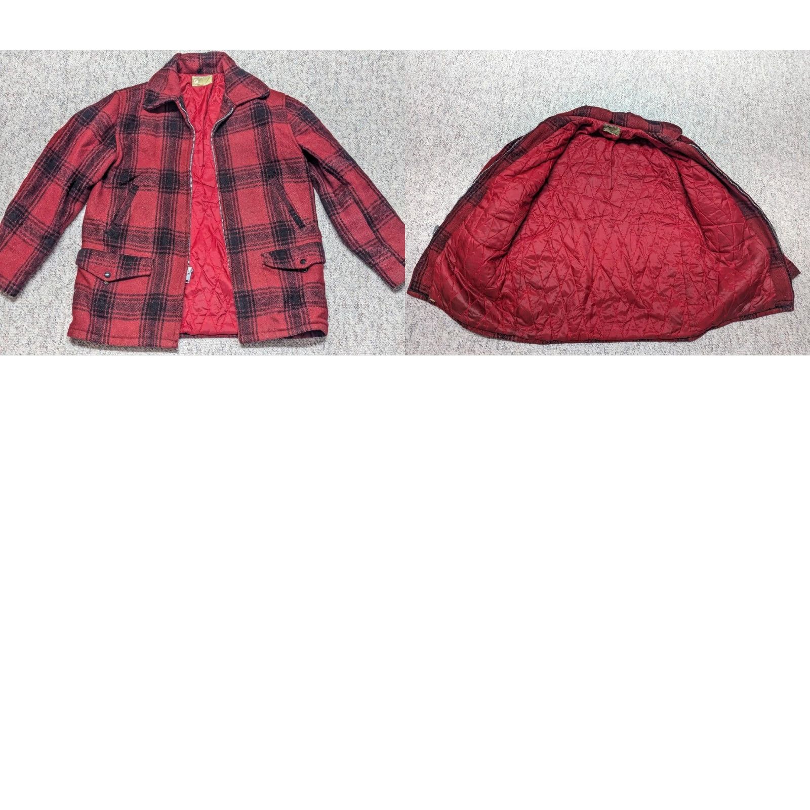 JCPenney VINTAGE hunting jacket JC Penney WOOL buffalo plaid M red/black 1960s coat Mens Size US M / EU 48-50 / 2 - 8 Thumbnail
