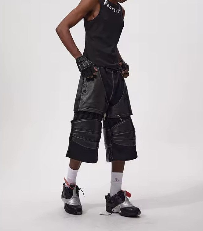 Leather Designer Streetwear Zip Pockets Patchwork PU Leather Shorts Size US 32 / EU 48 - 6 Thumbnail