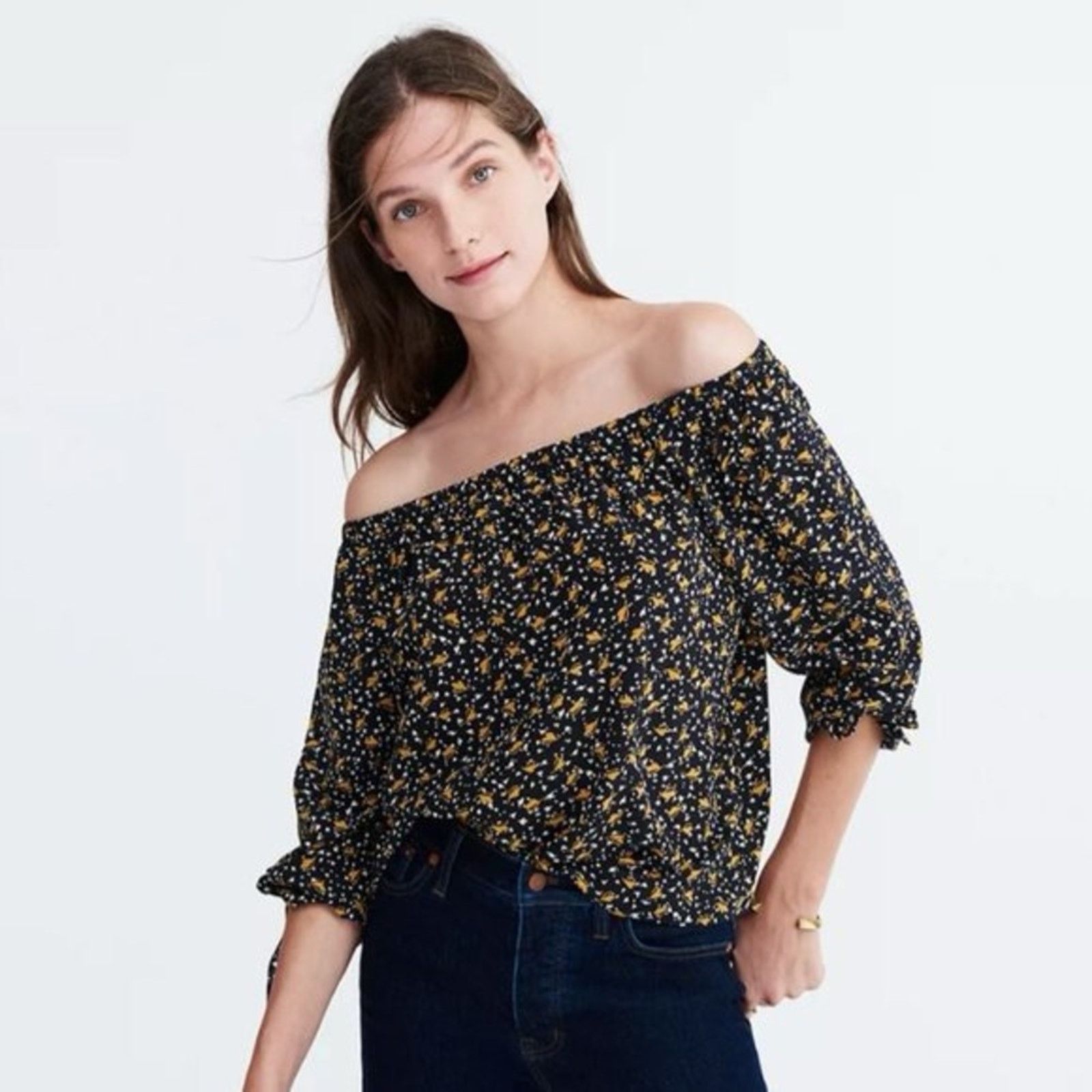 Madewell Madewell Falling Leaves 100%Silk OffShoulder Blouse Womens M Size M / US 6-8 / IT 42-44 - 1 Thumbnail
