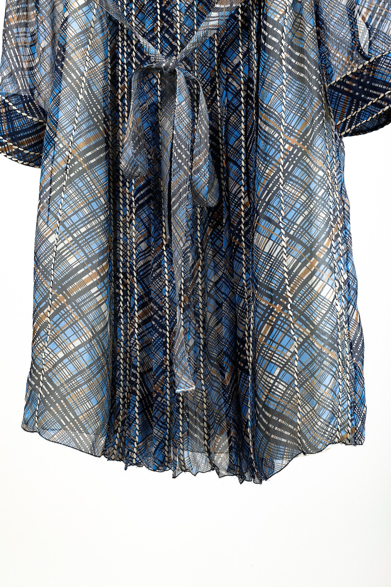 Prada Prada Resort 2015 Blue Plaid-Silk Stitched-Detailing Dress Size M / US 6-8 / IT 42-44 - 5 Thumbnail