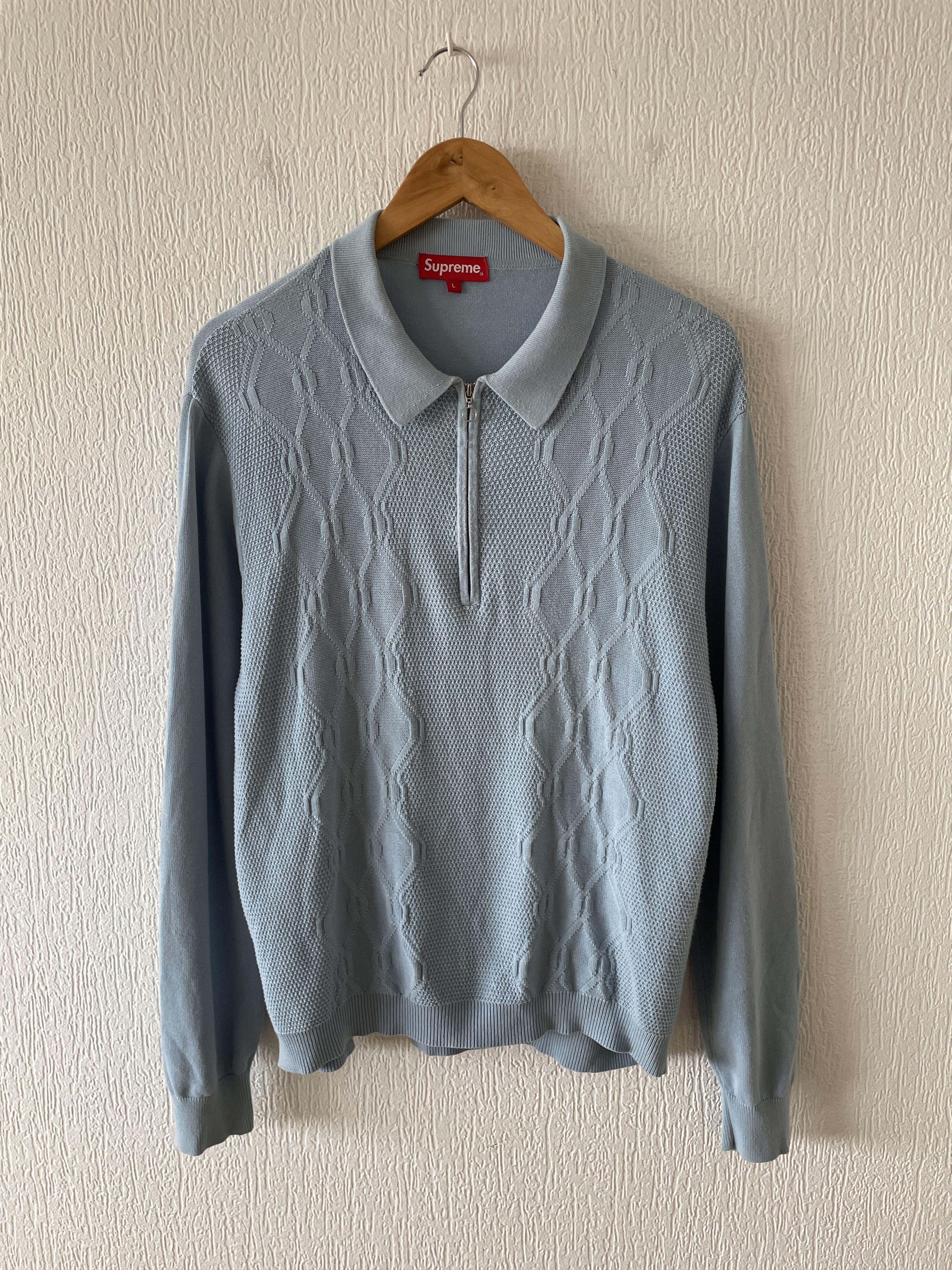 Supreme × Tyler The Creator Cable Stripe Knit L/S Polo (Light Blue