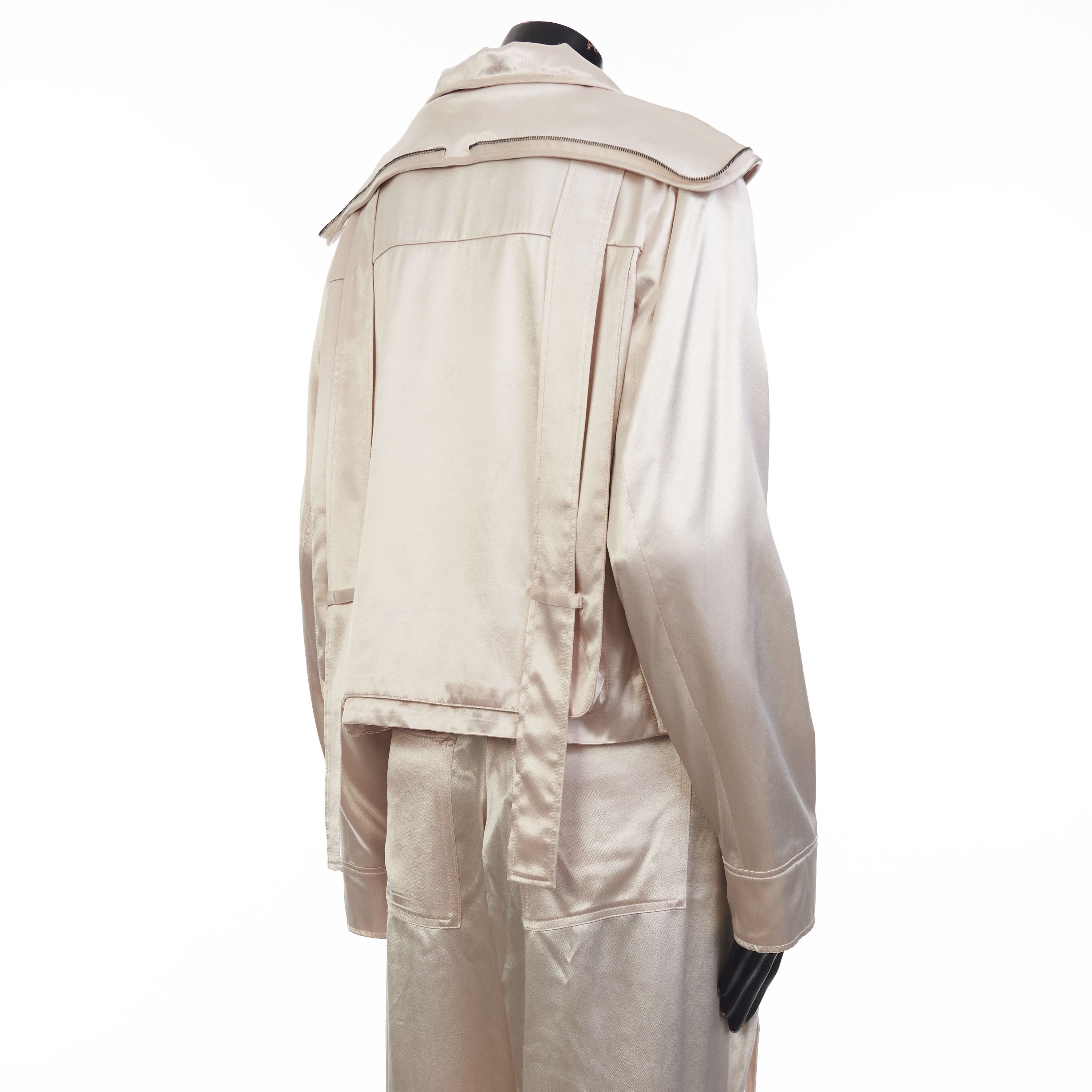 Fendi Beige Satin Blouson Jacket - Snap Closure, Metal FF Buckle Size M / US 6-8 / IT 42-44 - 6 Thumbnail