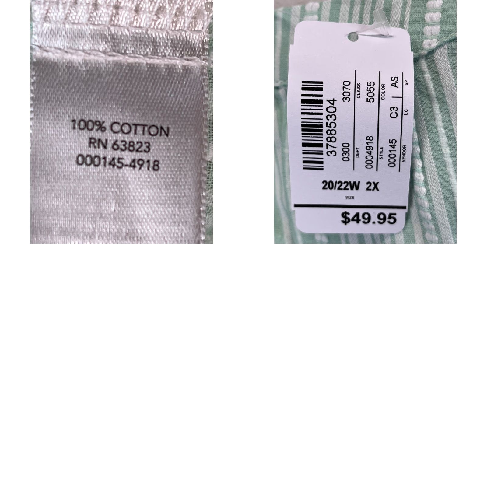 Vintage C.J. Banks Blouse Shirt Wrap Style 2X Plus Green Striped 3/4 Sleeve V-Neck Tunic Beach Casual Womens Size XXL / US 16-18 / IT 52-54 - 8 Thumbnail
