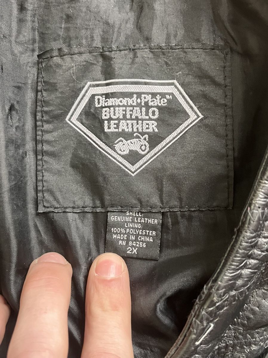 Vintage Diamond plate Buffalo leather biker jacket Size US XXL / EU 58 / 5 - 8 Thumbnail