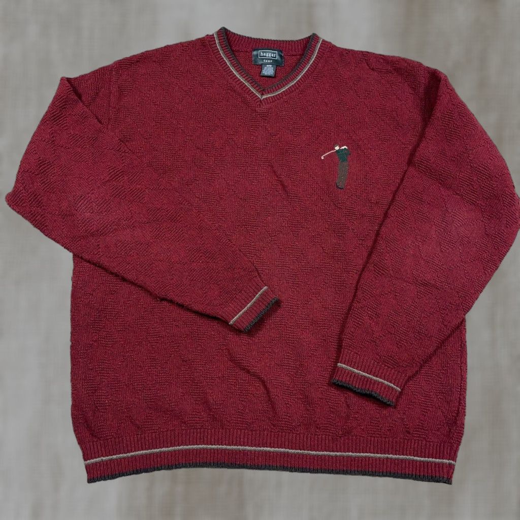 Haggar VINTAGE Haggar Sweater Men M Red Embroidered Logo Golf V-Neck Heavyweight Pullover 90s Classic Knit Apparel Size US M / EU 48-50 / 2 - 1 Thumbnail