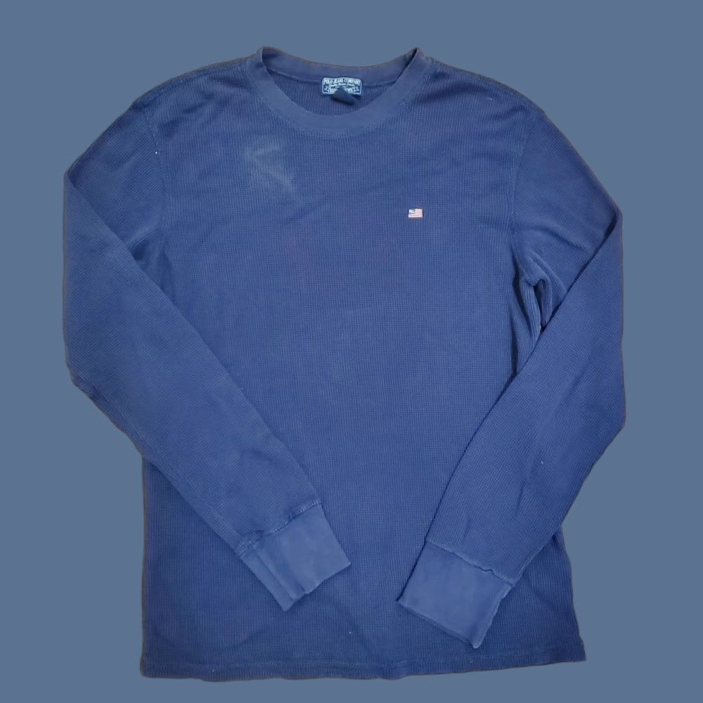 Polo Ralph Lauren VINTAGE Polo Jeans Co Shirt Men Large Blue Waffle Thermal Ralph Lauren 90s Logo Embroidered Cotton Blend T-Shirt Size US L / EU 52-54 / 3 - 1 Thumbnail
