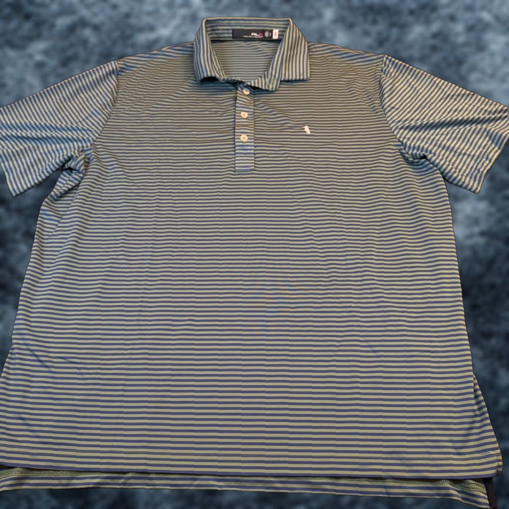 RLX Ralph Lauren RLX Ralph Lauren Striped Polo Shirt Mens XL Green Blue Performance Golf Size US XL / EU 56 / 4 - 1 Thumbnail