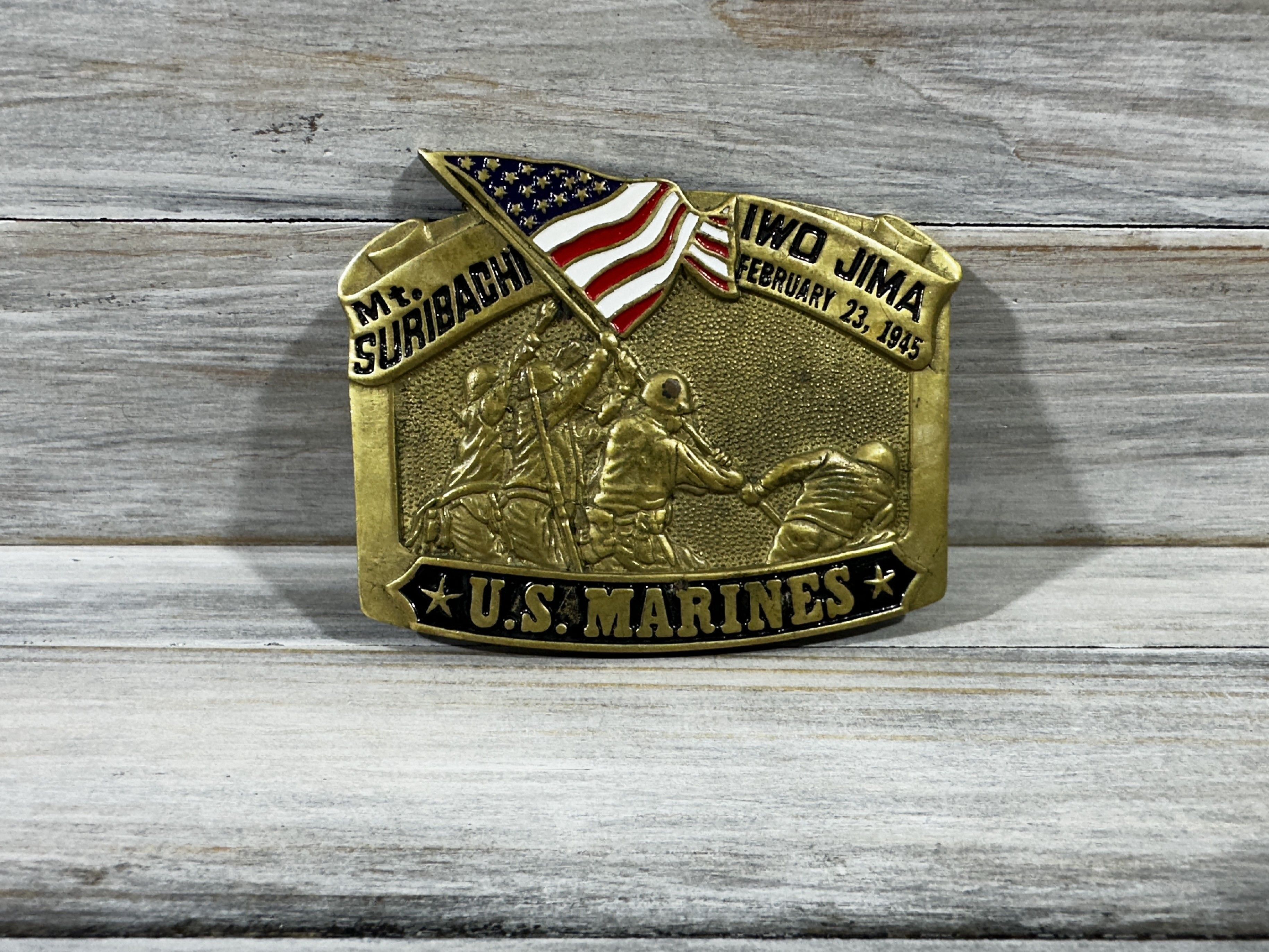 Vintage Vintage U.S. Marines 1982 Brass Belt Buckle IWO JIMA 1945 Size ONE SIZE - 15 Thumbnail