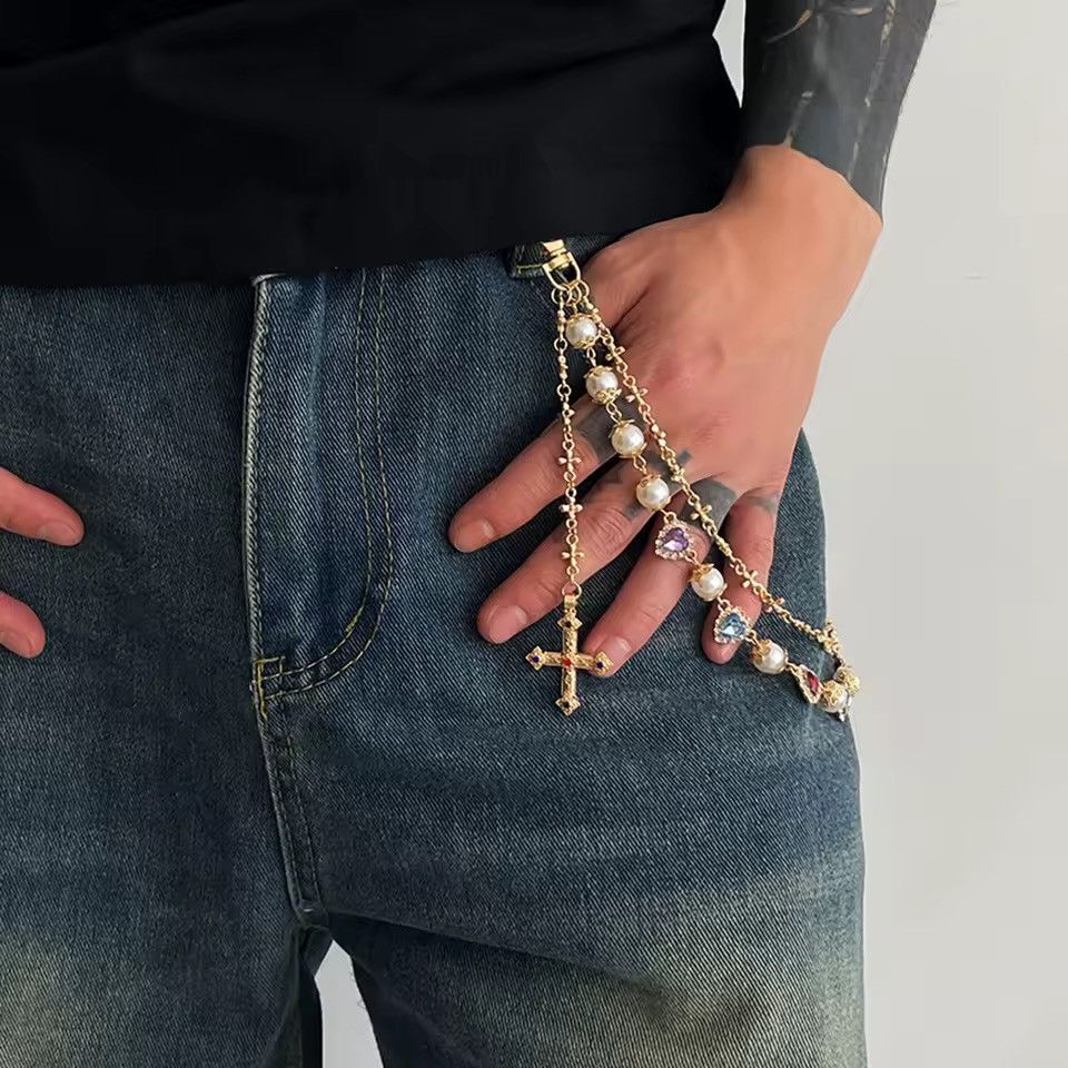 Jewelry Streetwear Punk Cross Colorful Rhinestone Pants Key Chain Size ONE SIZE - 2 Thumbnail