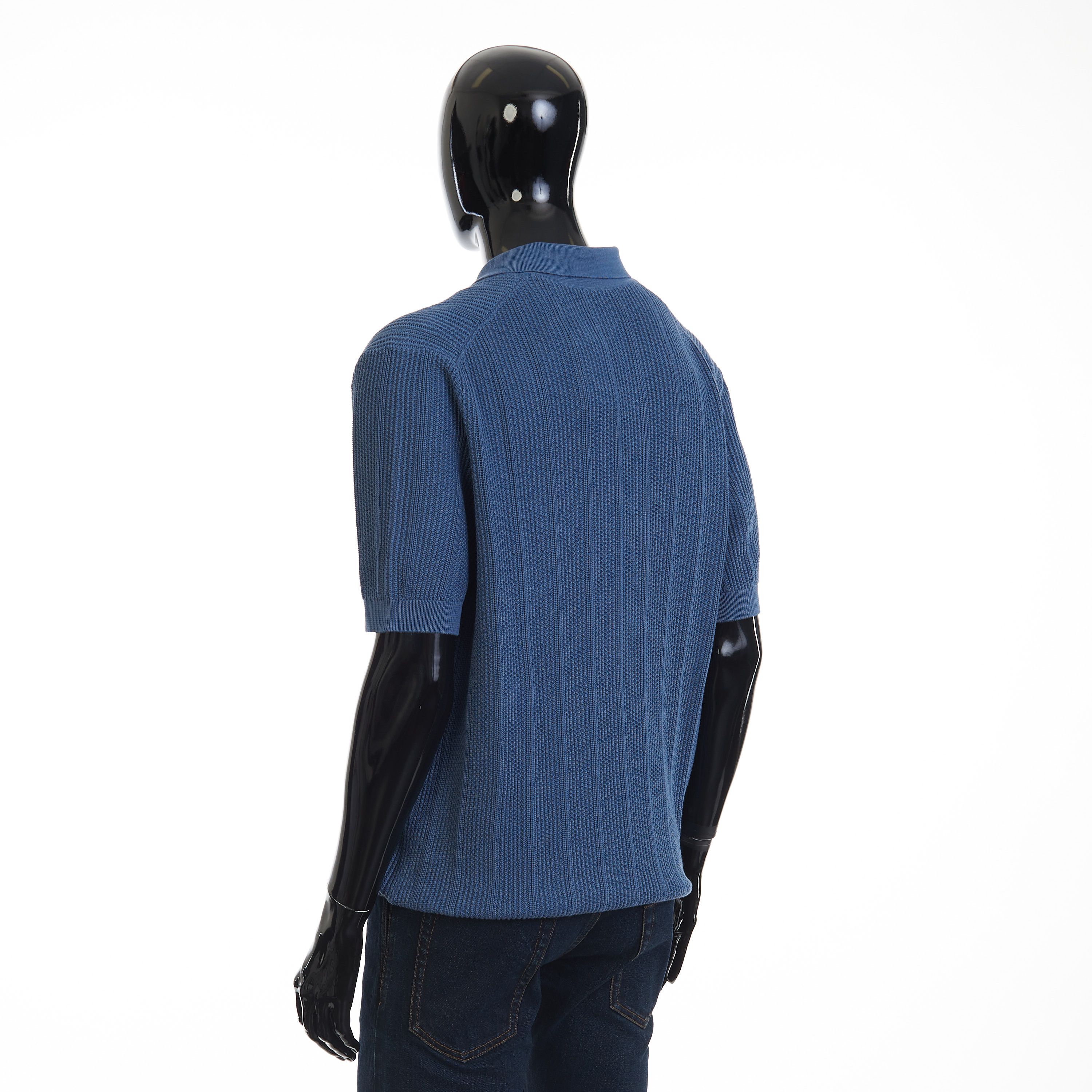 Brunello Cucinelli Textured Rib Knit Polo - Oxford Blue Cotton Size US XXL / EU 58 / 5 - 4 Thumbnail
